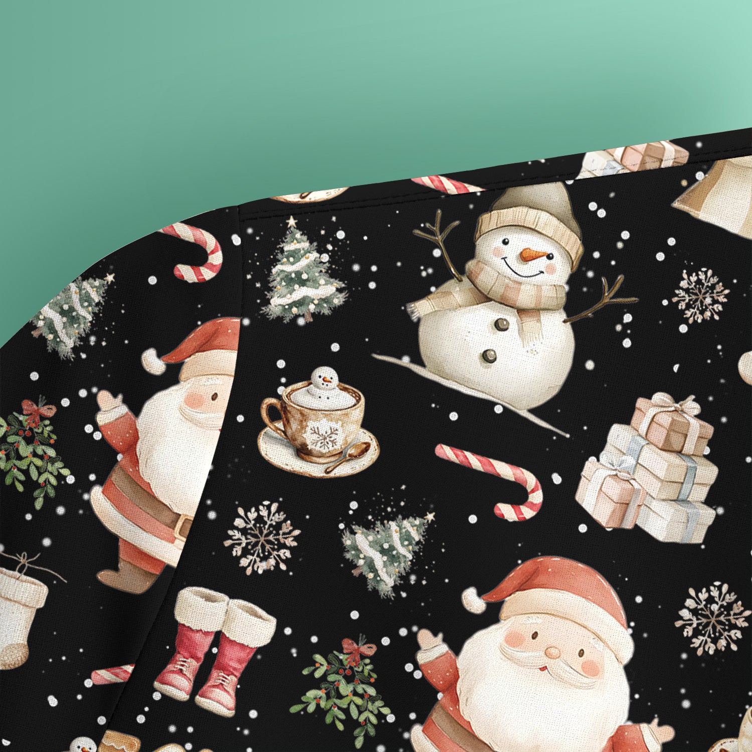 Christmas Santa Pattern  Scrub Top – Cute Medical Uniform for Nurses - Breathable Fabrics Nursing Uniform