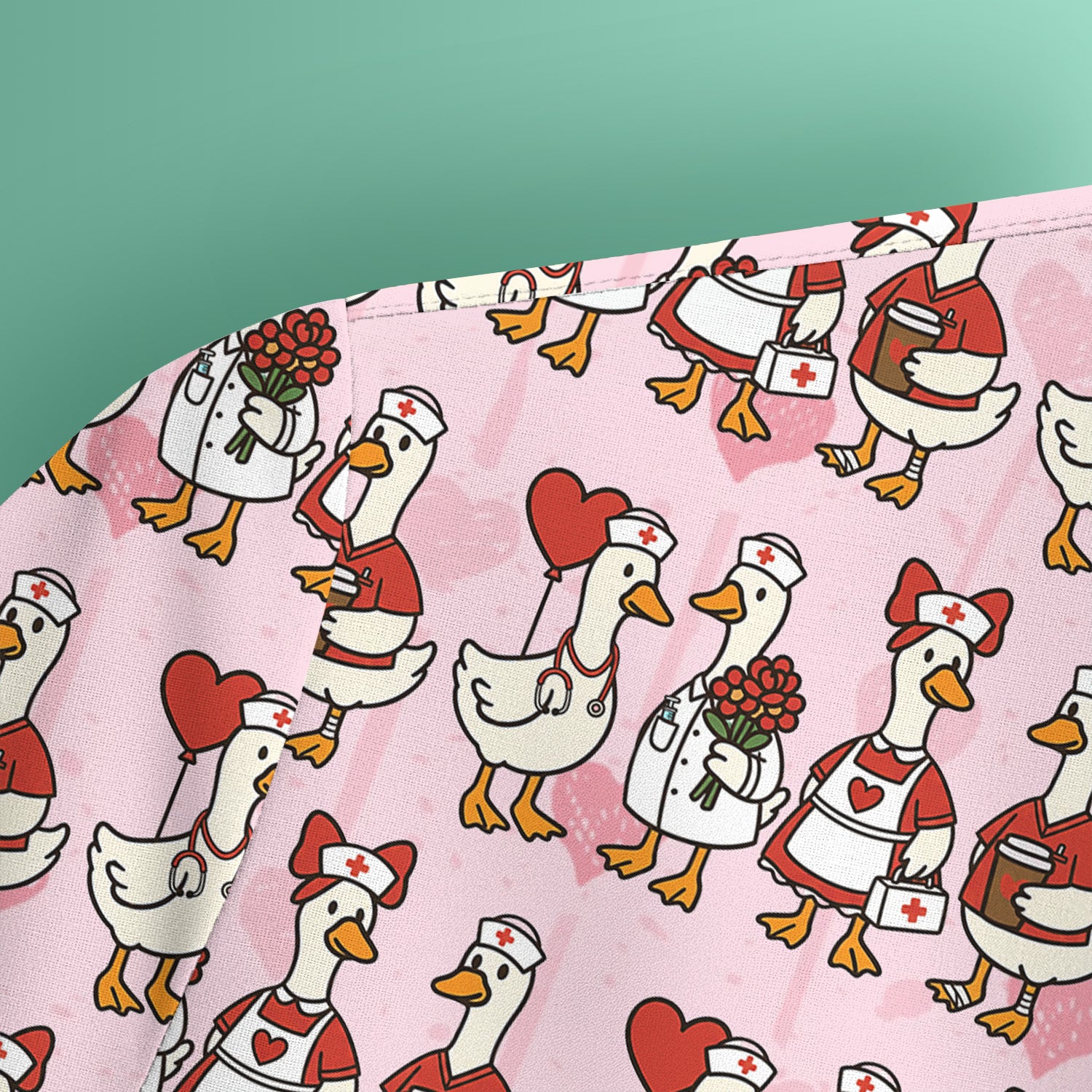 Valentine Nurse Goose Pattern Scrub Top, Comfortable Scrubs for Nurse
