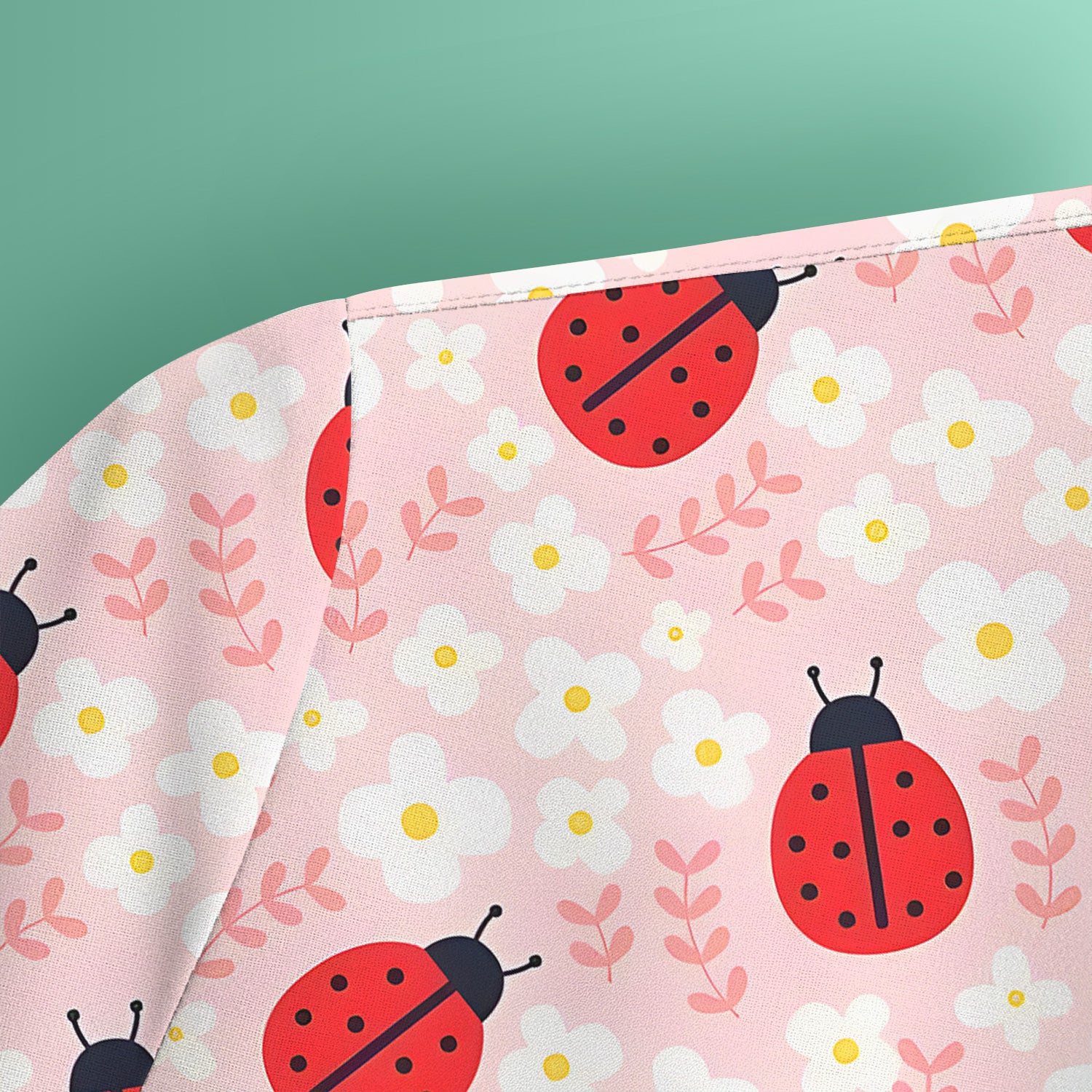 Cute Ladybug Blossom Print Scrub Top, Pastel Garden Medical Scrubs for Women