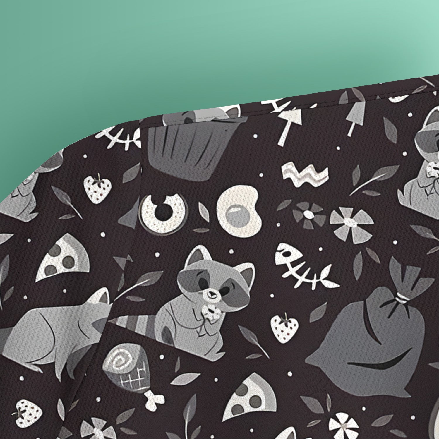 Cute Raccoon Forest Food Pattern Scrub Top, Breathable Fabrics Nursing Uniform