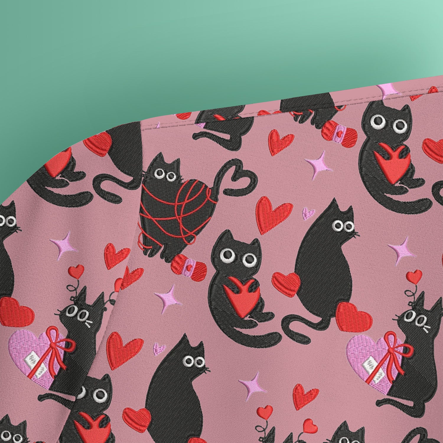 Valentine’s Day Scrub Top, Cute Black Cat With Heart Pattern Nurse Shirt, Breathable Fabrics Nursing Uniform