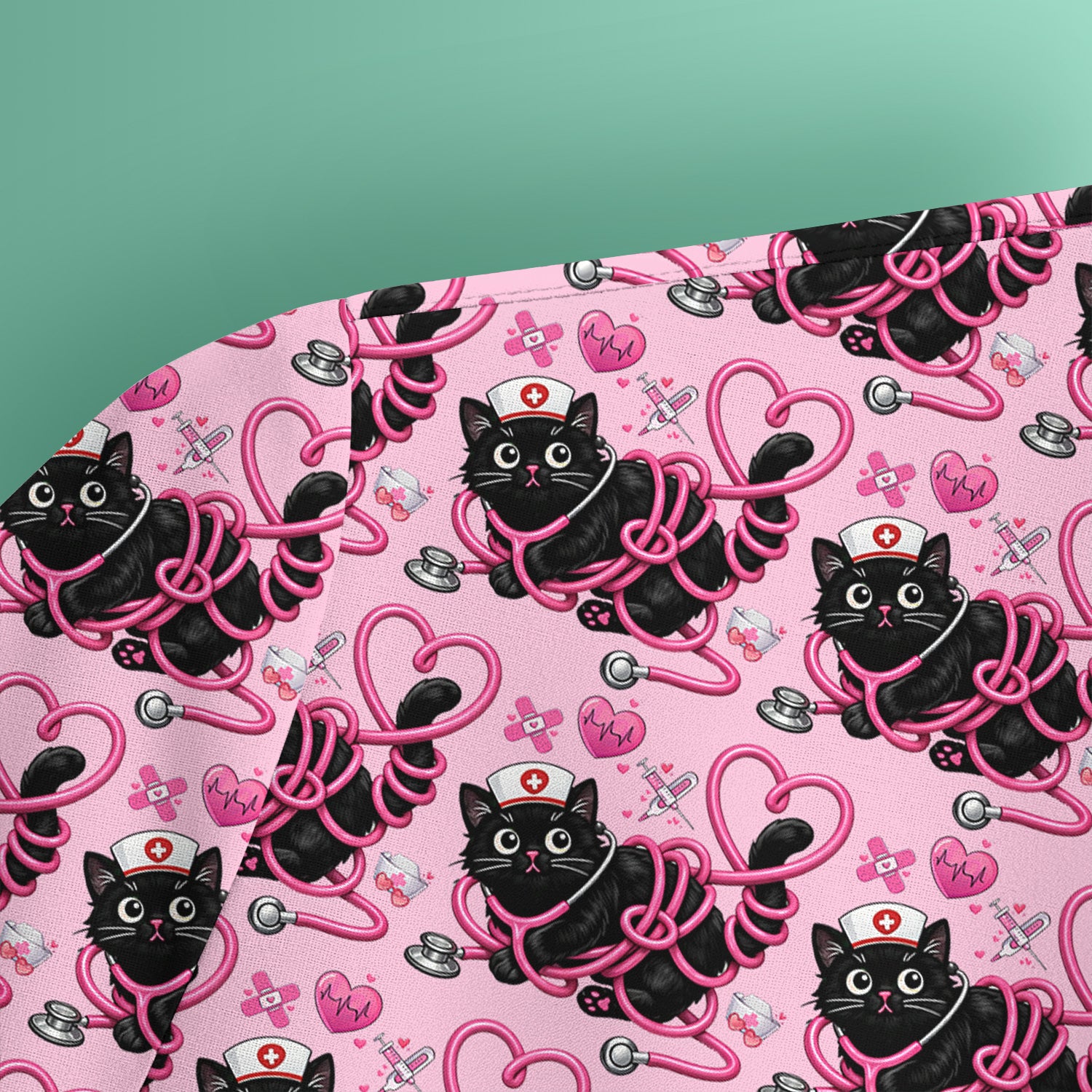 Valentine Cute Cat Nurse Heart Print Scrub Top, Comfortable Scrubs for Nurses