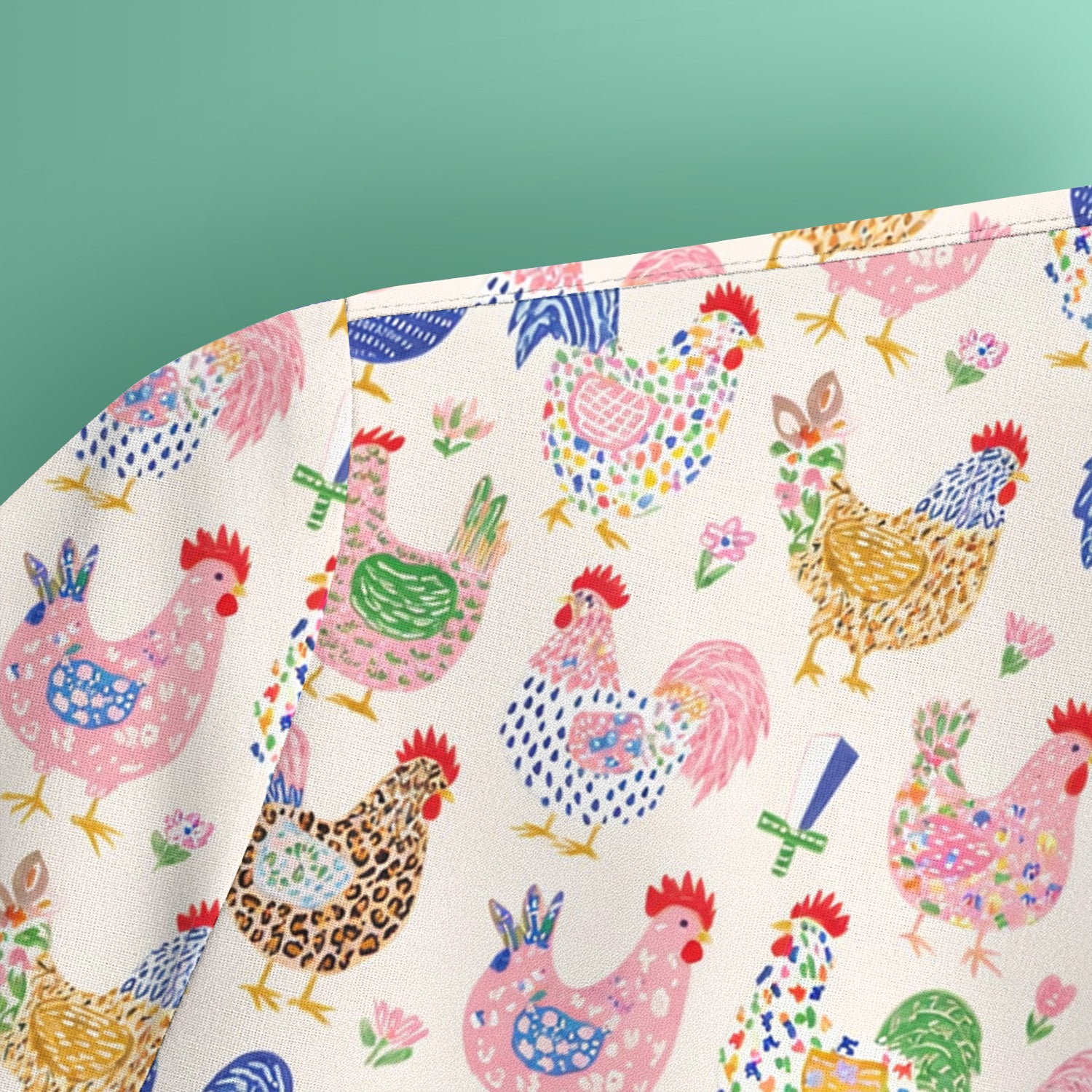 Colorful Chicken Farm Pattern Scrub Top, Breathable Fabrics Nursing Uniform