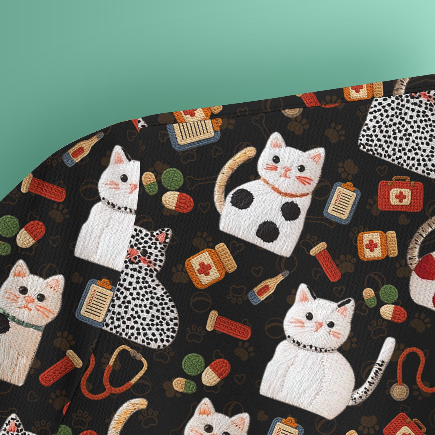 Cute Cat Scrub Top – Funny Veterinary Pattern Medical Shirt – Pet Lover Uniform For RN, LPN, CNA, and Vet Staff
