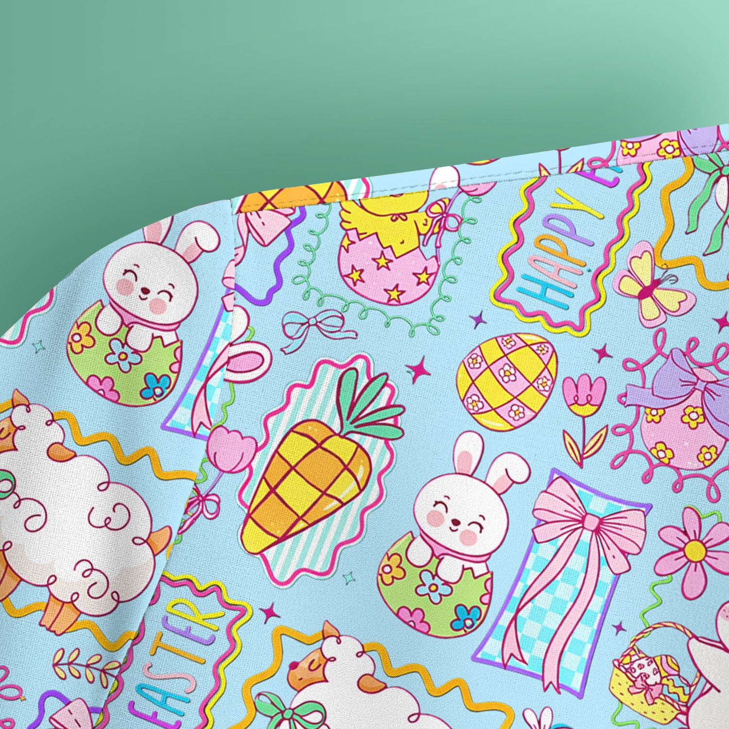 Cute Easter Bunny Egg and Bow Print Scrub Top, Breathable Fabrics Nursing Uniform
