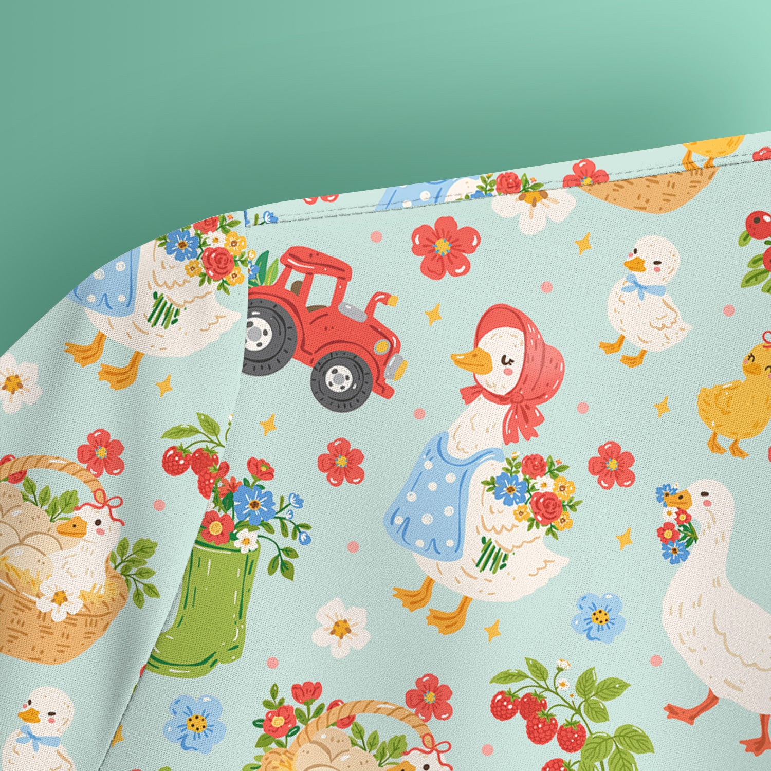 Farm Duck Chicken Tractor Flower Basket Scrub Top, Breathable Fabrics Nursing Uniform