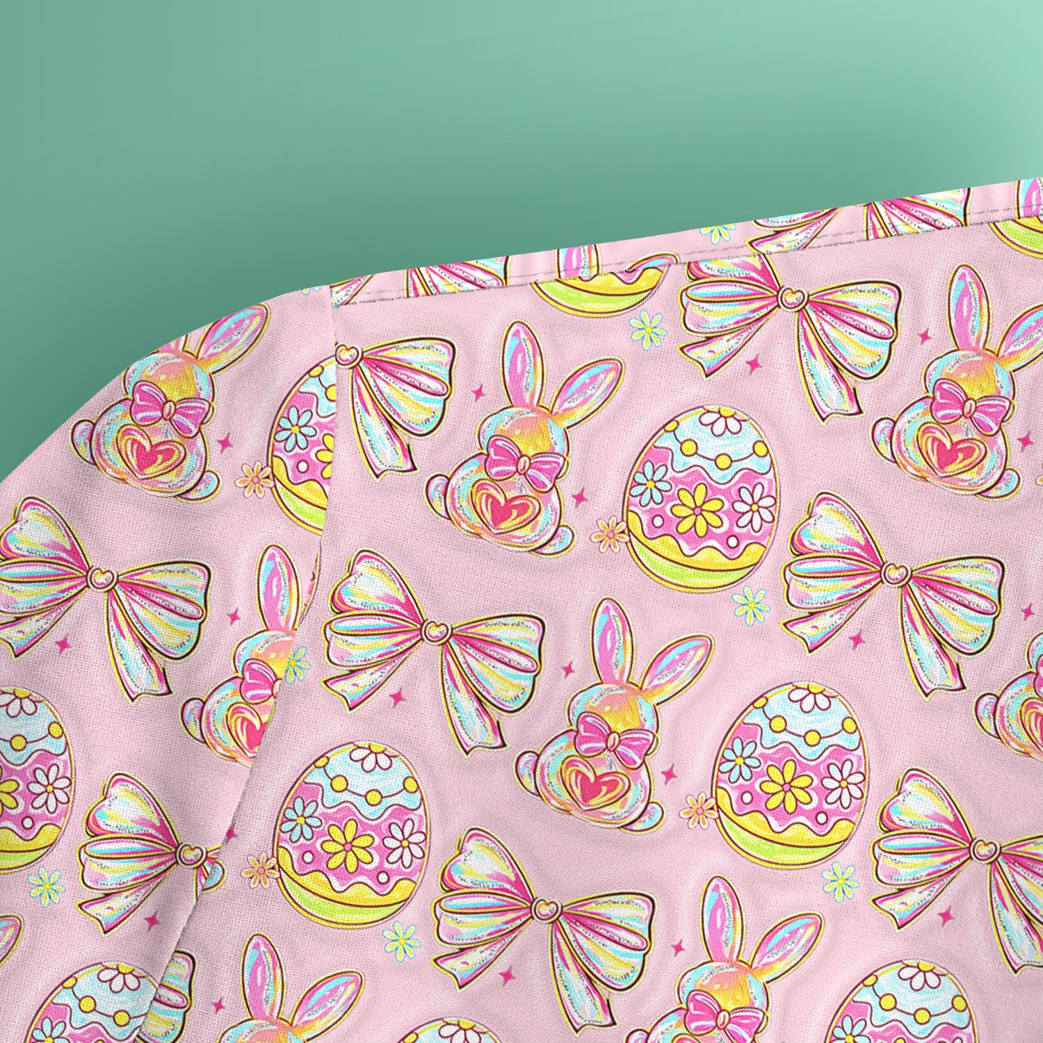Easter Bunny Pastel Egg Bow Pattern Scrub Top, Breathable Fabrics Nursing Uniform