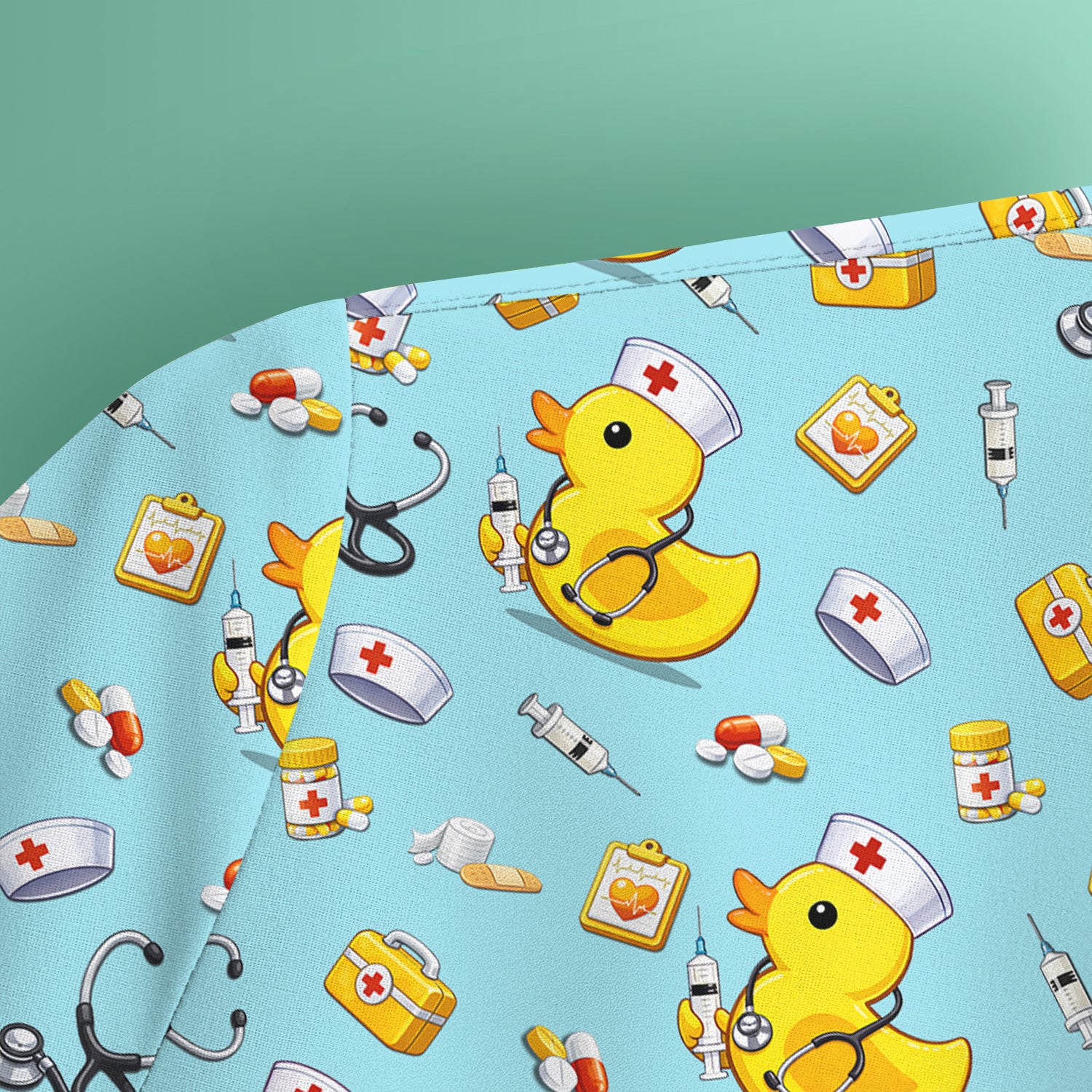 Playful Medical Duck Print Nurse Scrub Top, Comfortable Scrubs for Nurses