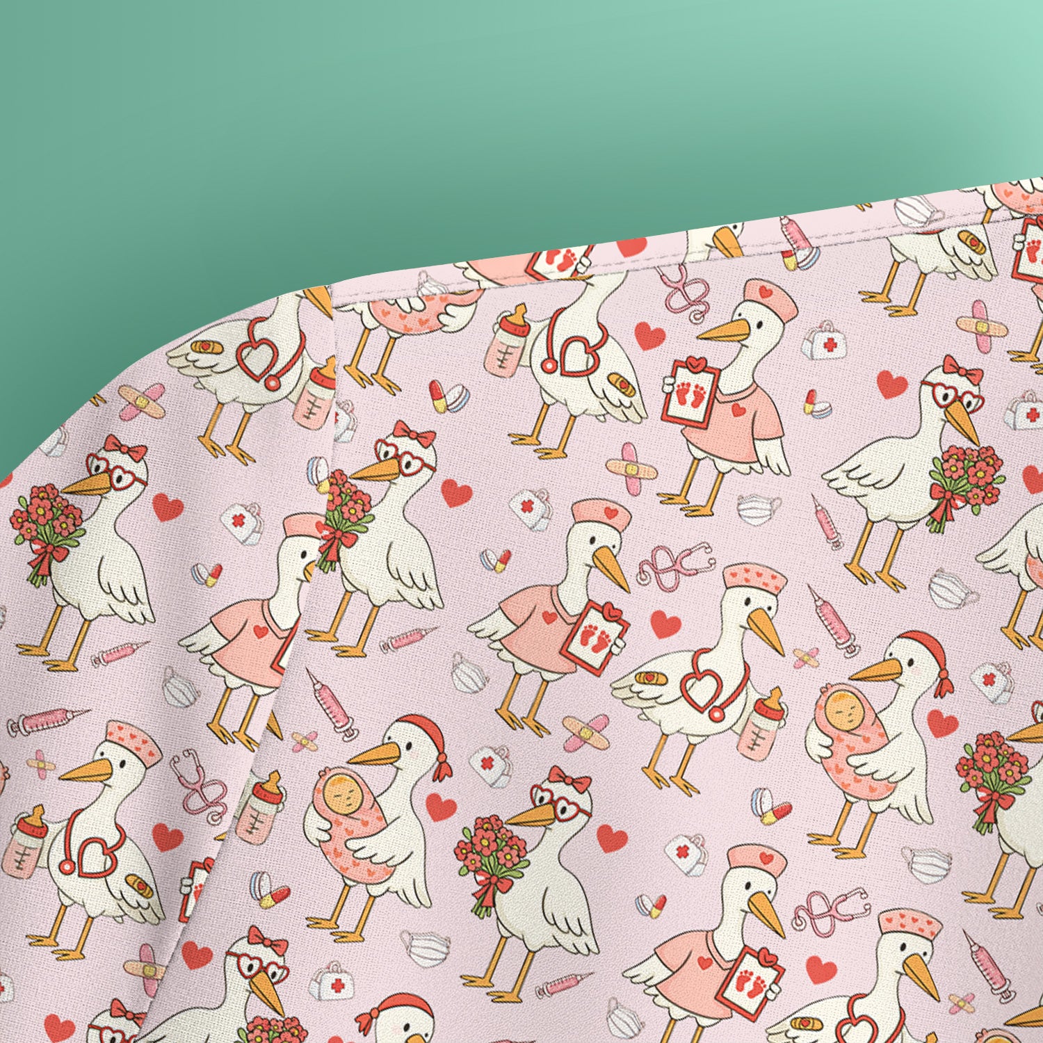 Cute Goose Nurse Valentine Pattern Scrub Top, Breathable Fabrics Nursing Uniform