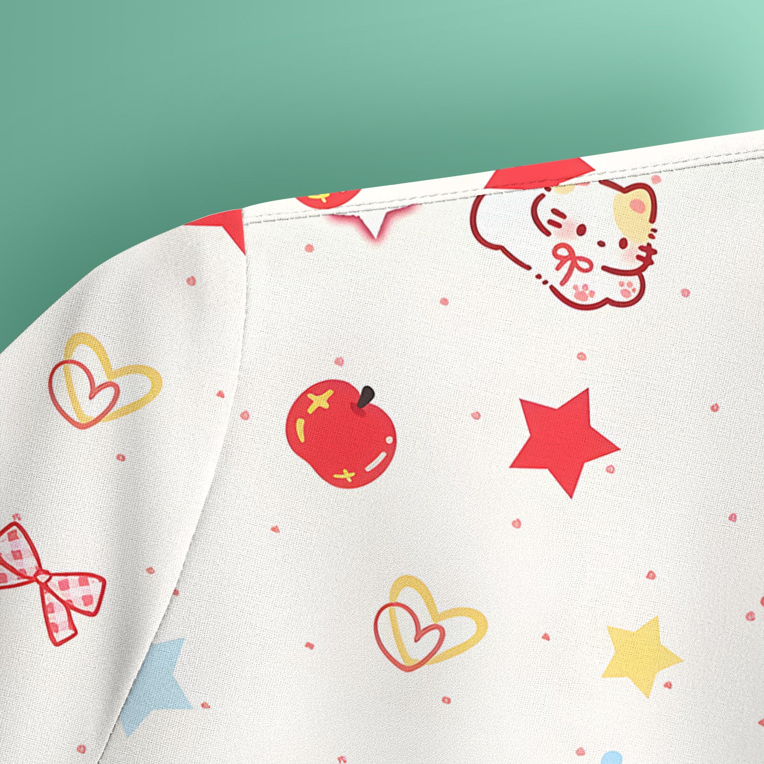 Cute Kawaii Cat Bow Star Pattern Scrub Top, Comfortable Scrubs for Nurses