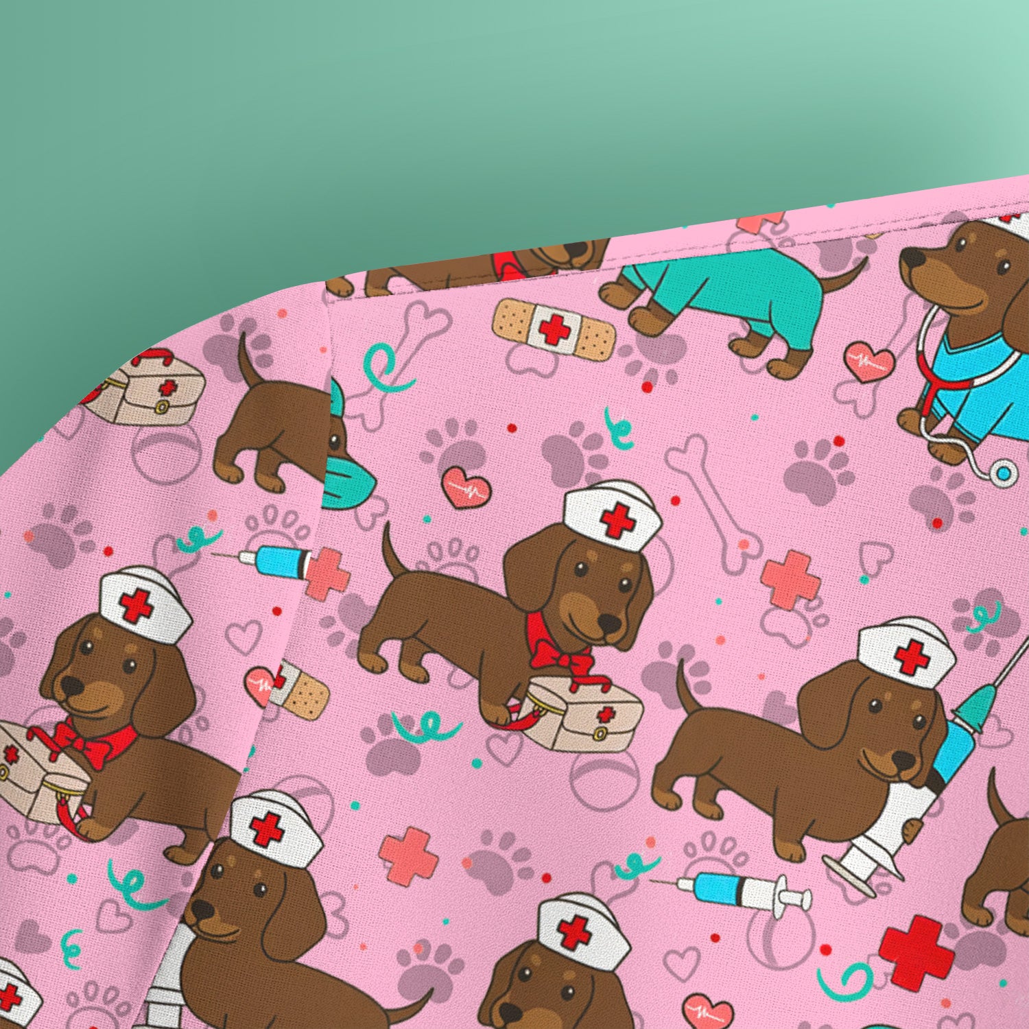 Cute Wiener Dog Dachshund Nurse Scrub Top, Funny Dachshund Dog Scrubs Shirt, Breathable Fabrics Nursing Uniform