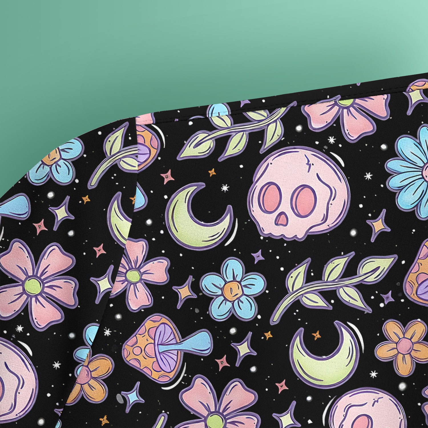 Neon Skull Mushroom Floral Scrub Top, Colorful Gothic Nurse Scrubs Uniform