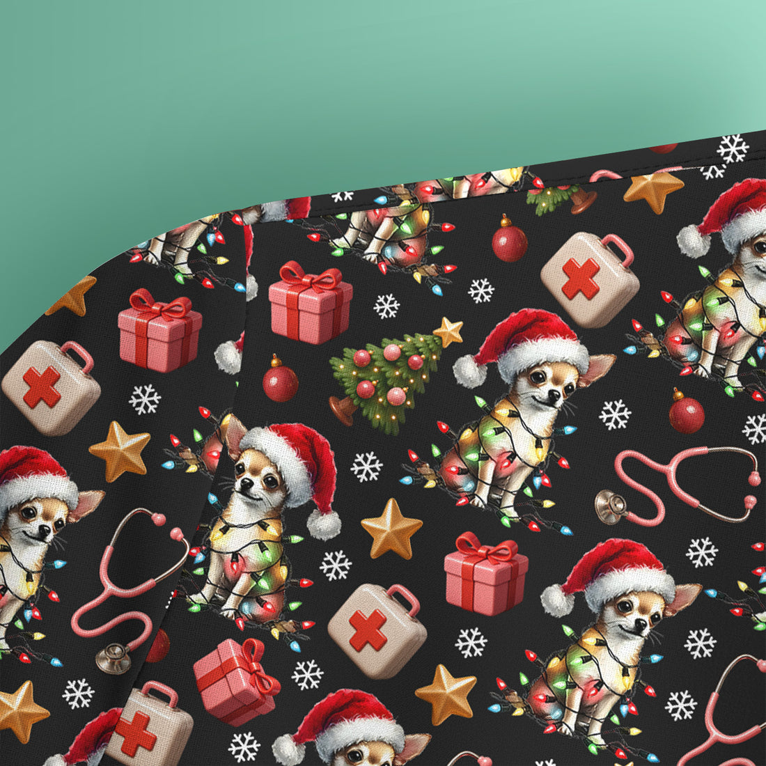 Funny Chihuahua Nurse Scrub Top, Christmas Dog Pattern Medical Shirt, Holiday Scrubs for RN, LPN, CNA, Vet Tech Gift