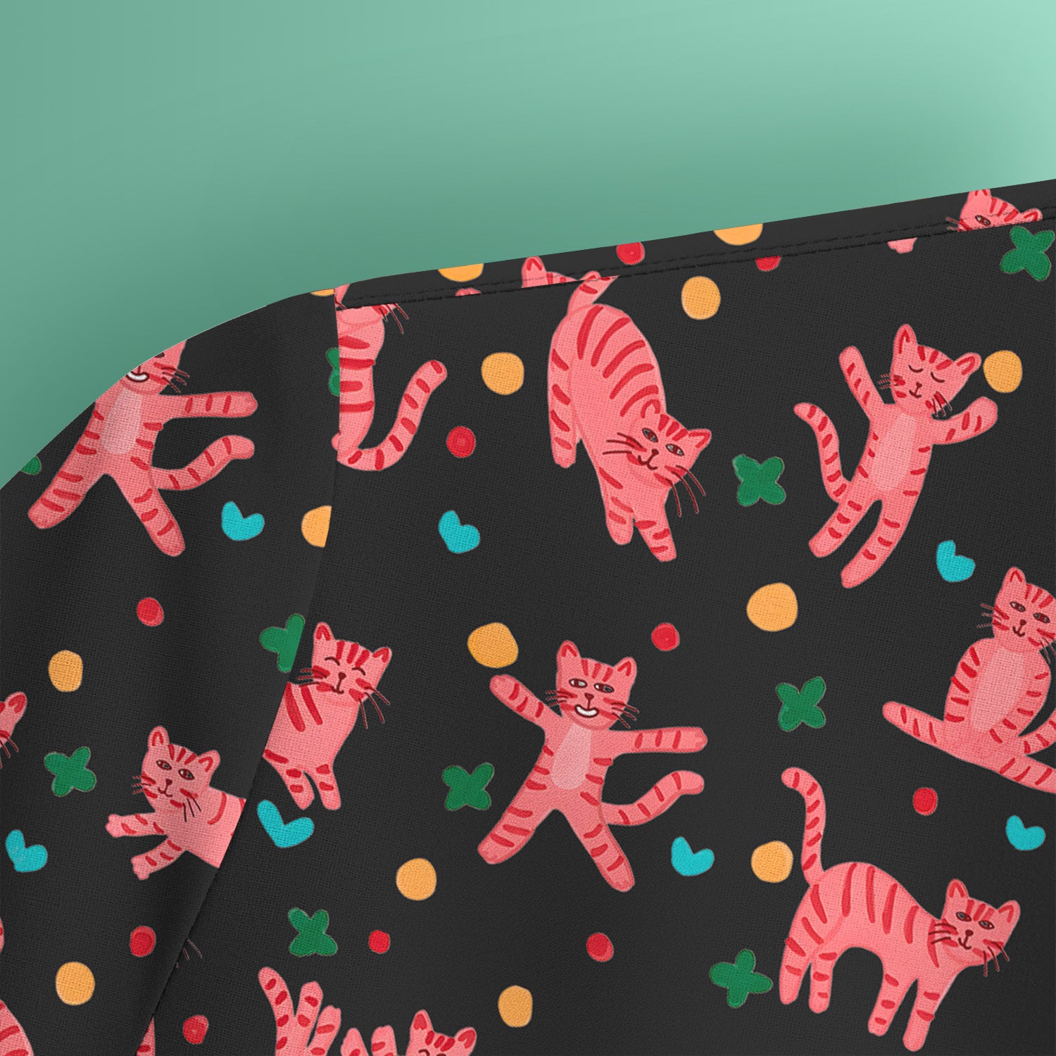 Cute Pink Cat Pattern Scrub Top, Comfortable Scrubs for Nurses