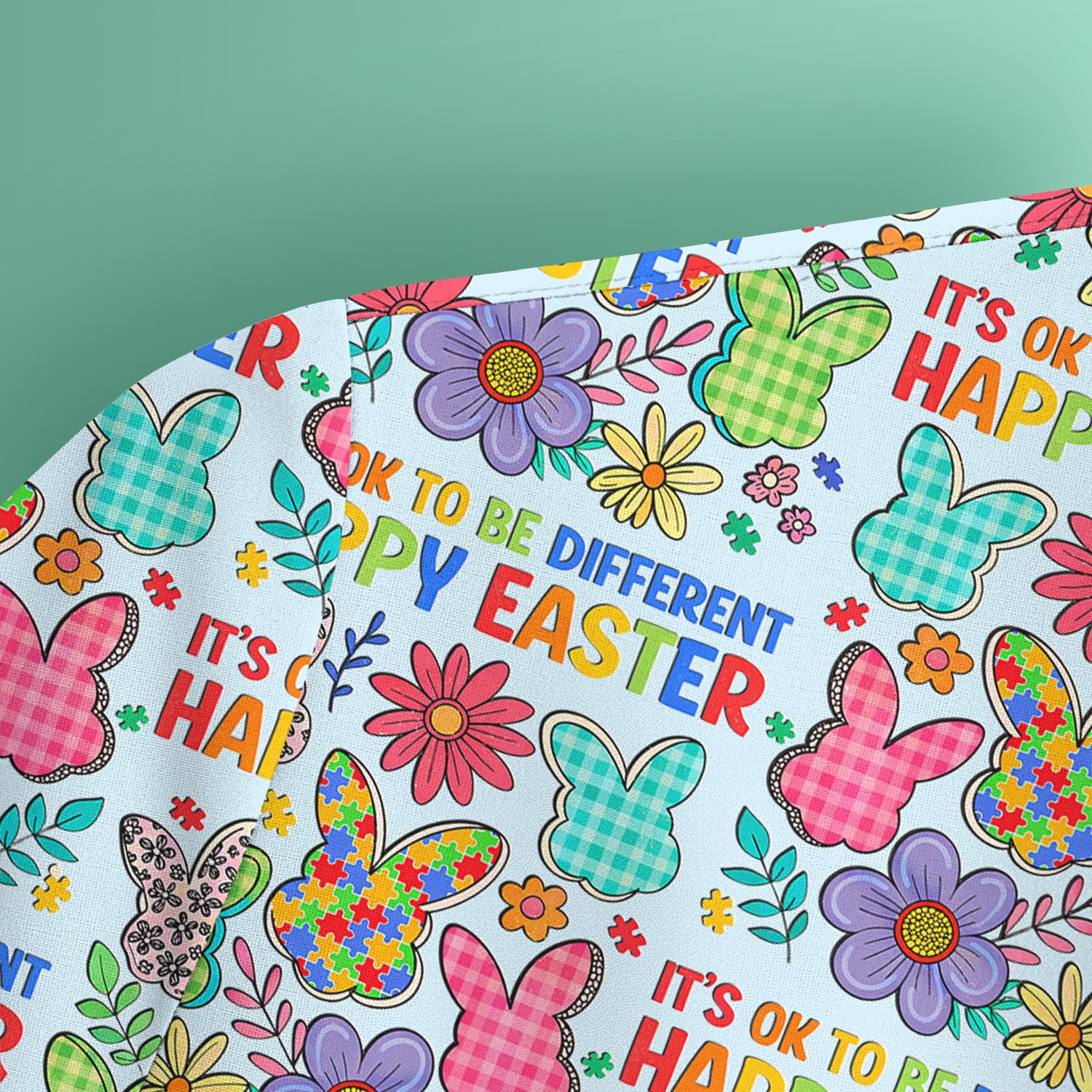 Happy Easter Bunny Floral Print Scrub Top, Breathable Fabrics Nursing Uniform