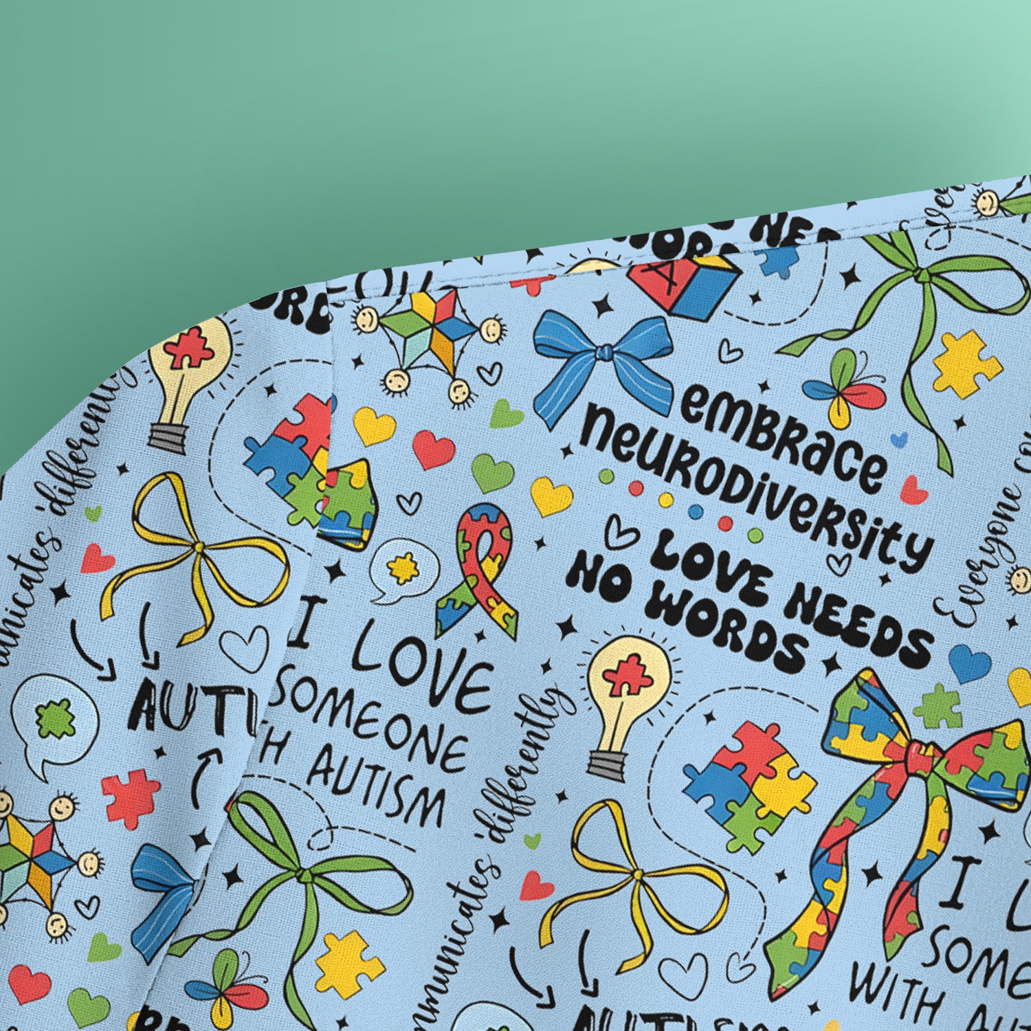 Autism Awareness Puzzle Ribbon Pattern Scrub Top, Breathable Fabrics Nursing Uniform