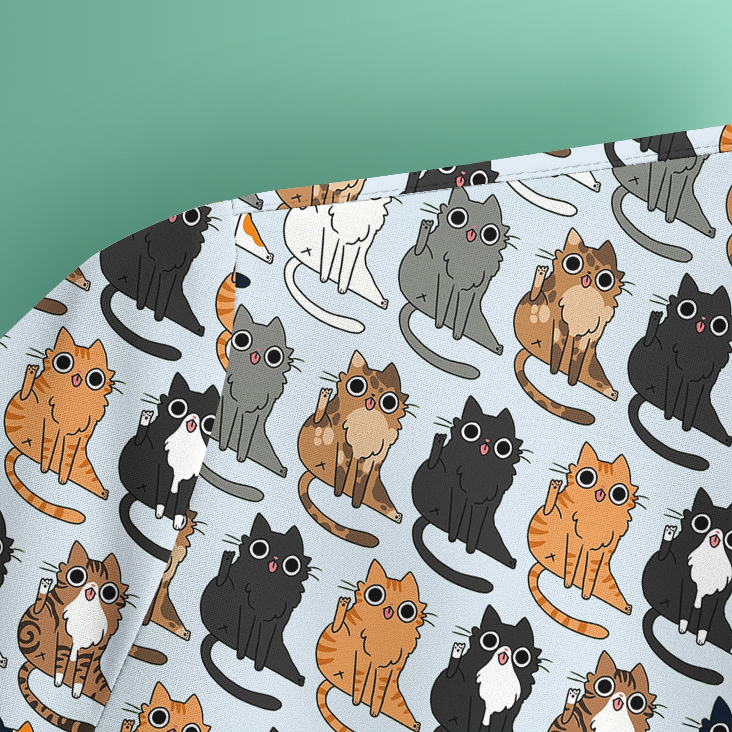 Cute Cartoon Cat Pattern Scrub Top, Comfortable Scrubs for Nurses