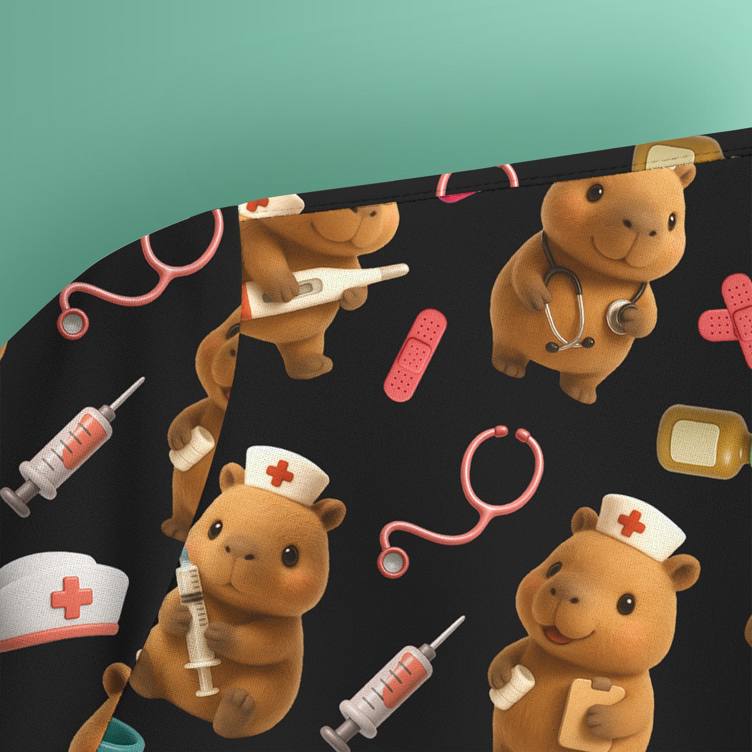 Funny Bear Scrub Top for Women - Nurse Hat and Syringe Pattern Medical Scrubs - Cute Teddy Nurse Shirt Gift for RN CNA LPN