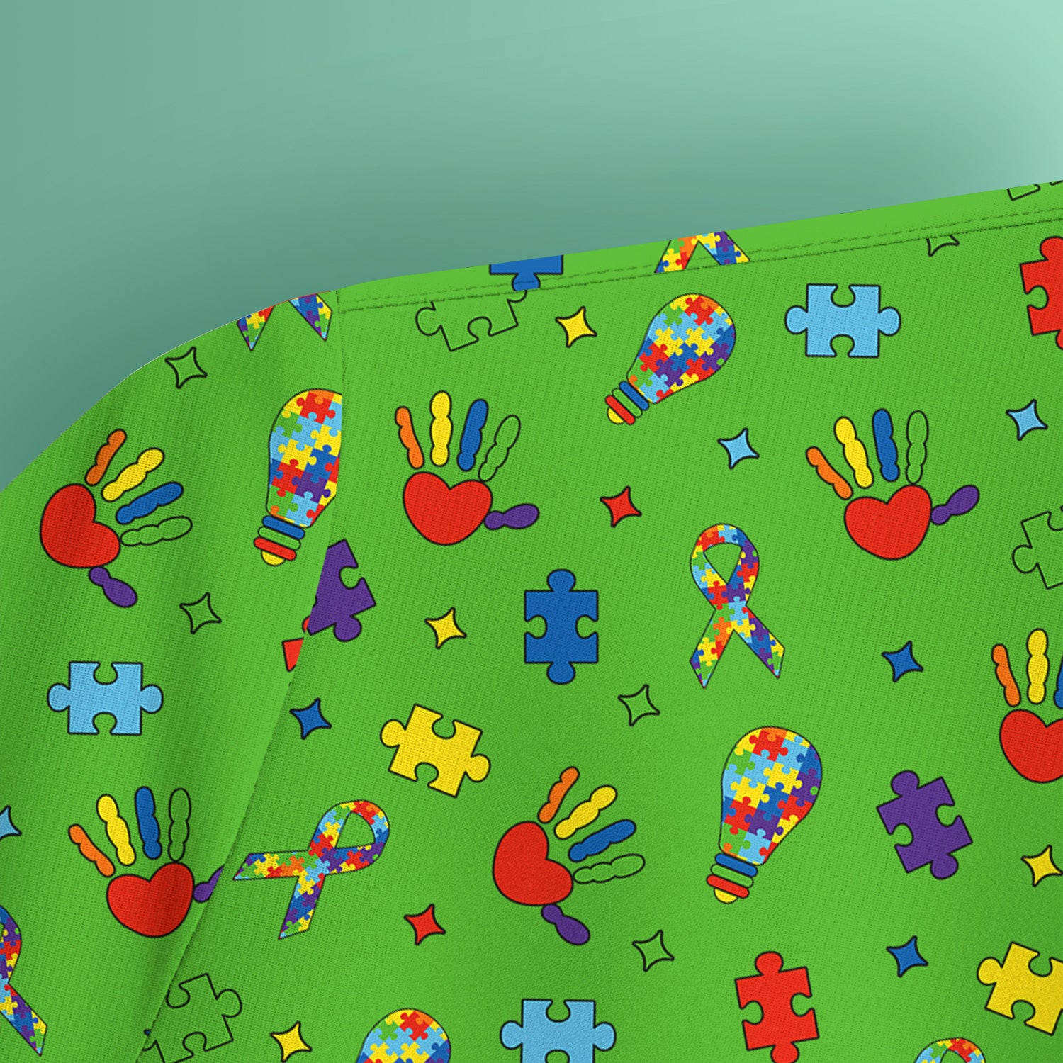Autism Awareness Colorful Puzzle Pattern Scrub Top, Comfortable Scrubs for Nurses
