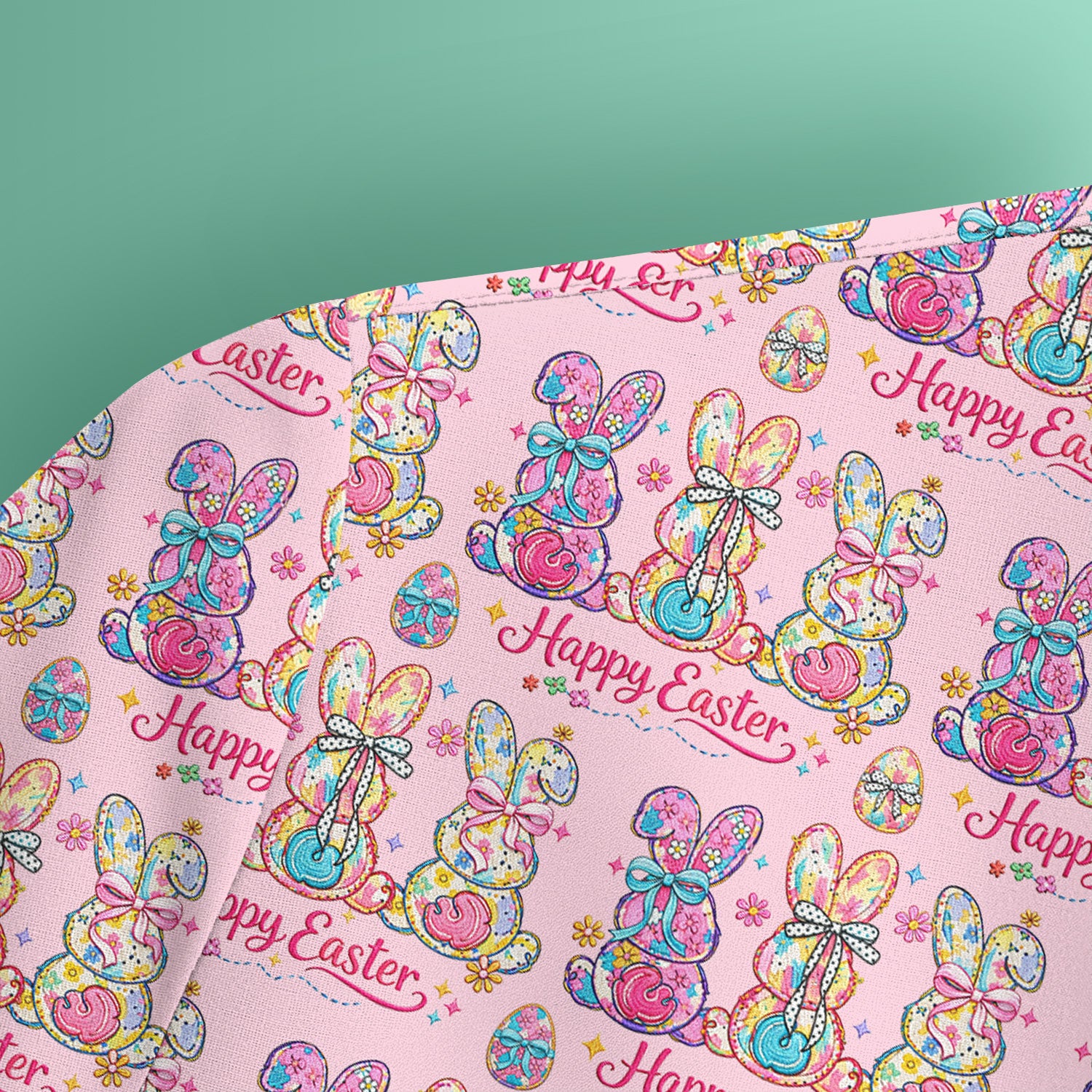 Pink Happy Easter Bunny Pattern Scrub Top, Comfortable Scrubs for Nurses