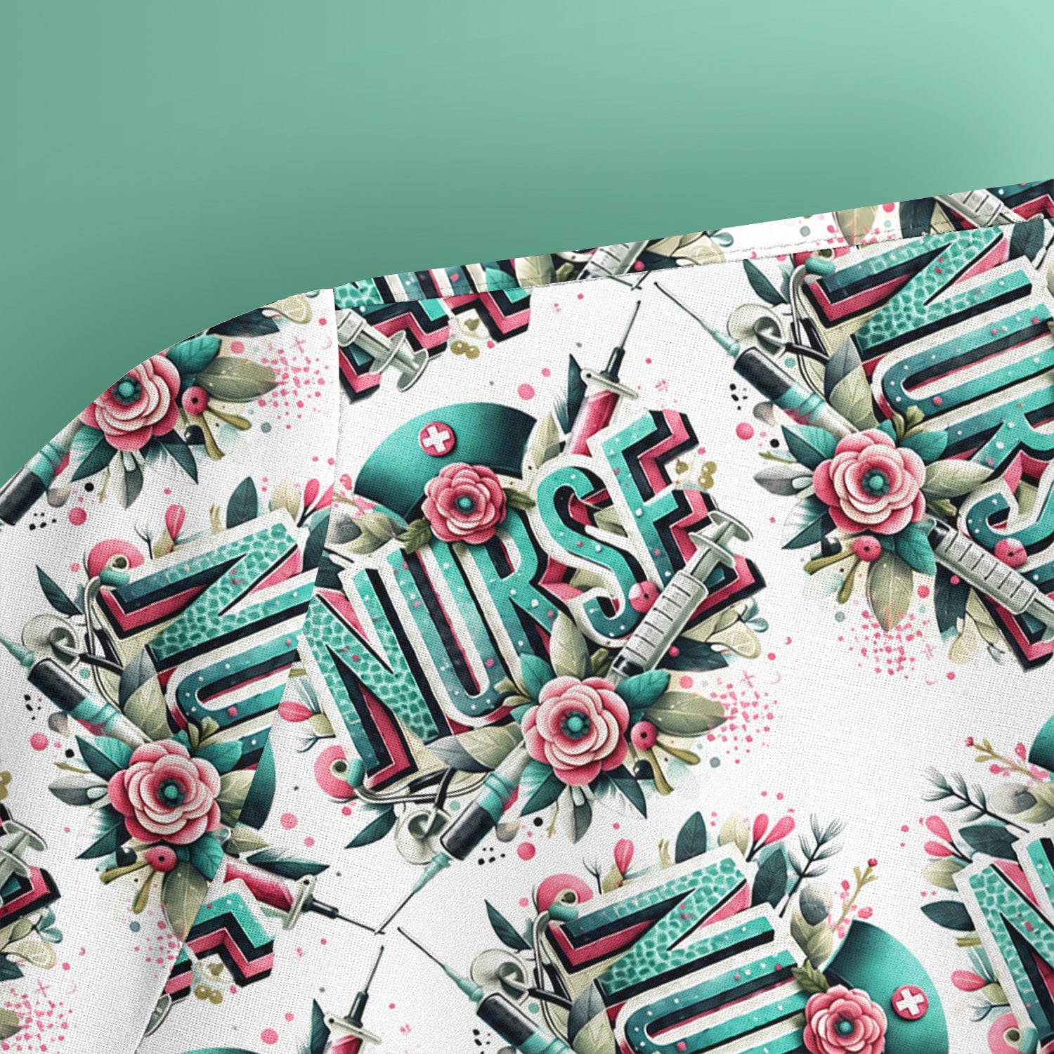 Cute Nurse Typography Floral Medical Pattern Scrub Top, Comfortable Scrubs for Nurses