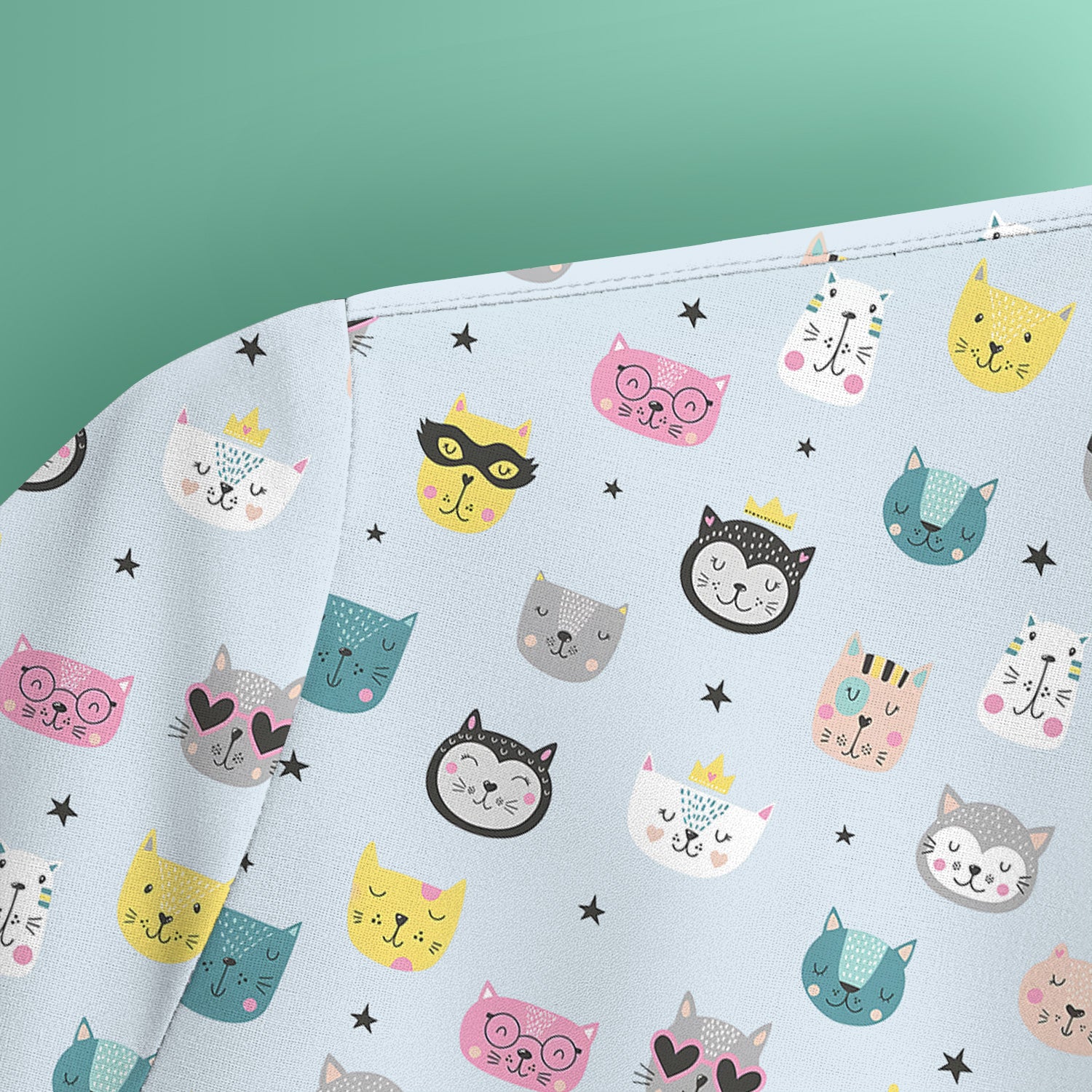 Cute Colorful Cat Pattern Scrub Top, Comfortable Scrubs for Nurses