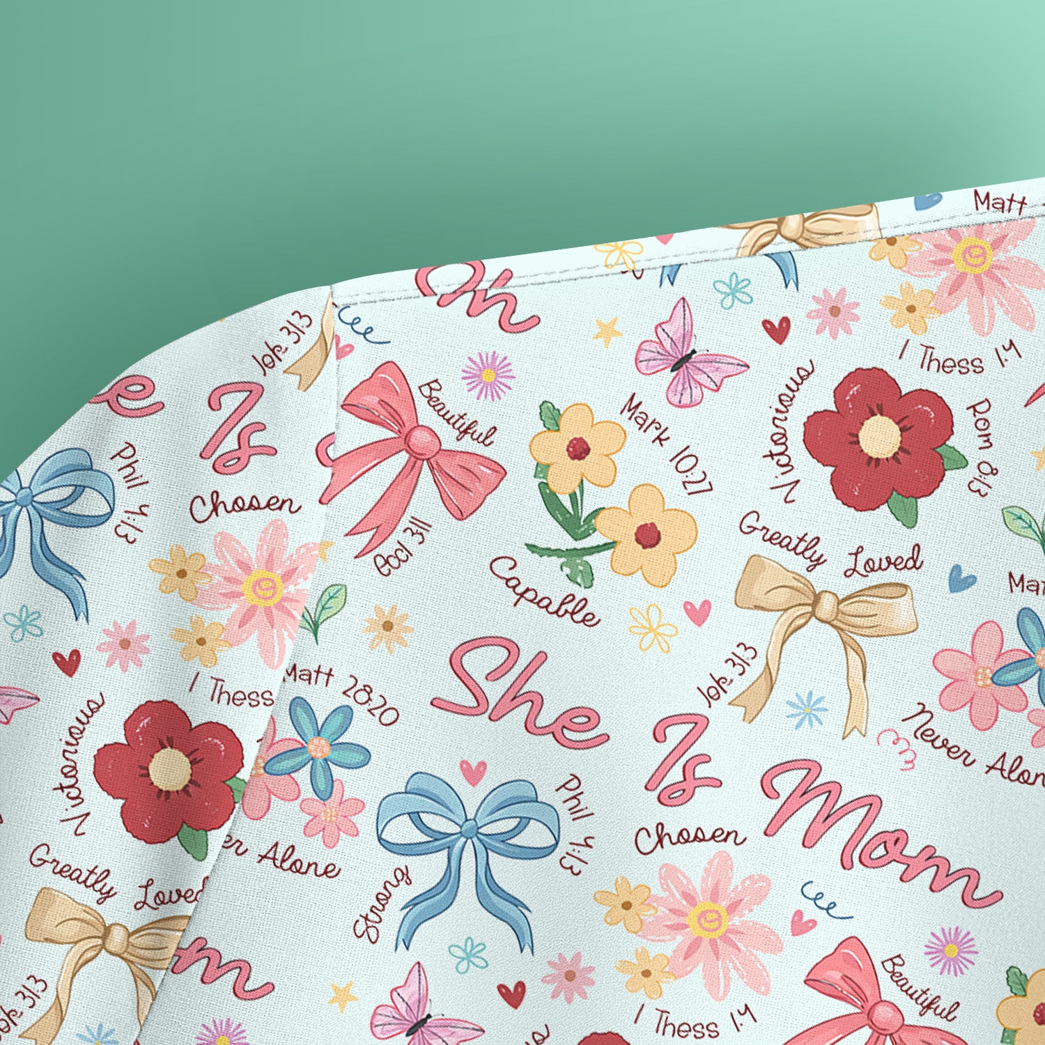 She Is Mom Floral Bow Pattern Scrub Top, Comfortable Scrubs for Nurses