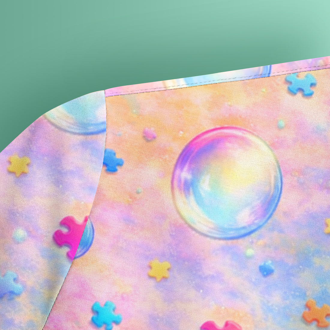 Autism Puzzle Sea Turtle Pastel Rainbow Print Scrub Top, Comfortable Scrubs for Nurses