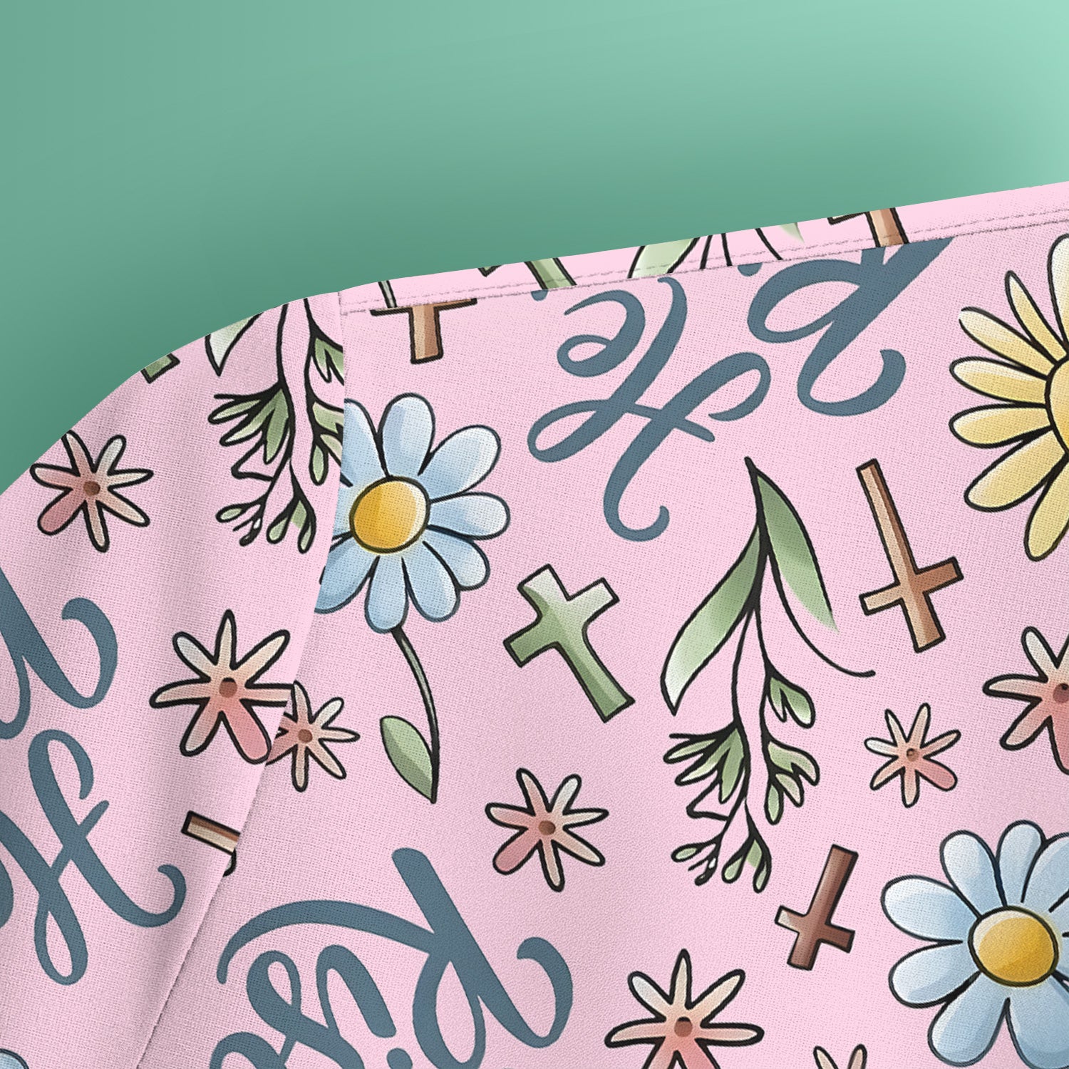 He Is Risen Cross Flower Pattern Scrub Top, Comfortable Scrubs For Nurses