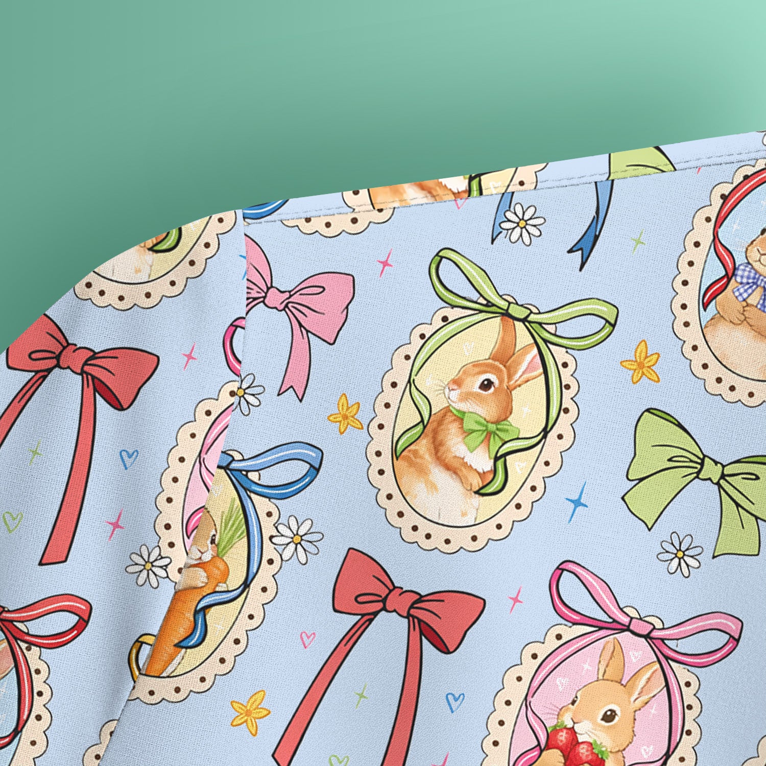Cute Easter Bunny Cameo Colorful Bow Pattern Scrub Top, Breathable Fabrics Nursing Uniform