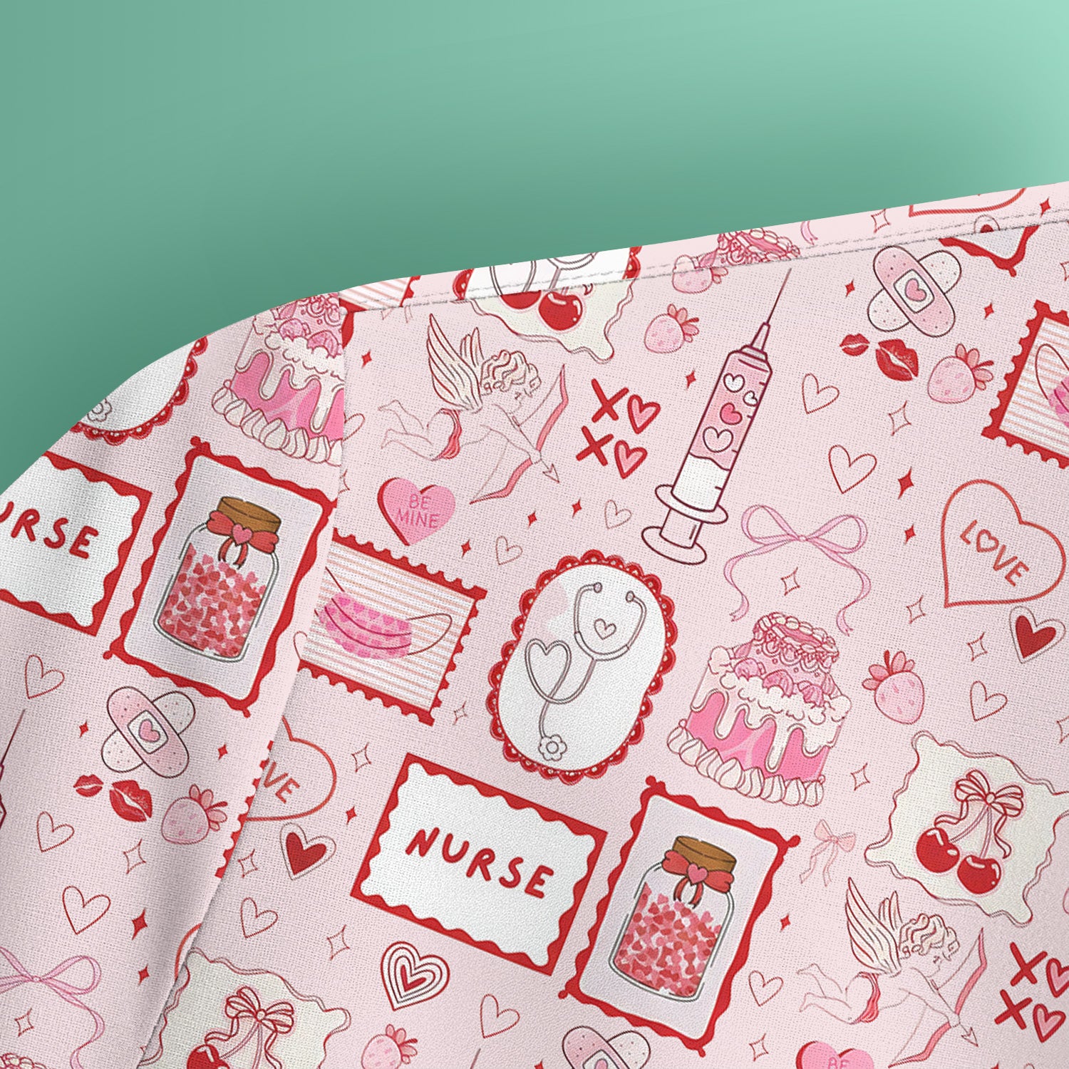 Nurse Icons Hearts Syringes Valentine Scrub Top, Breathable Nursing Uniform