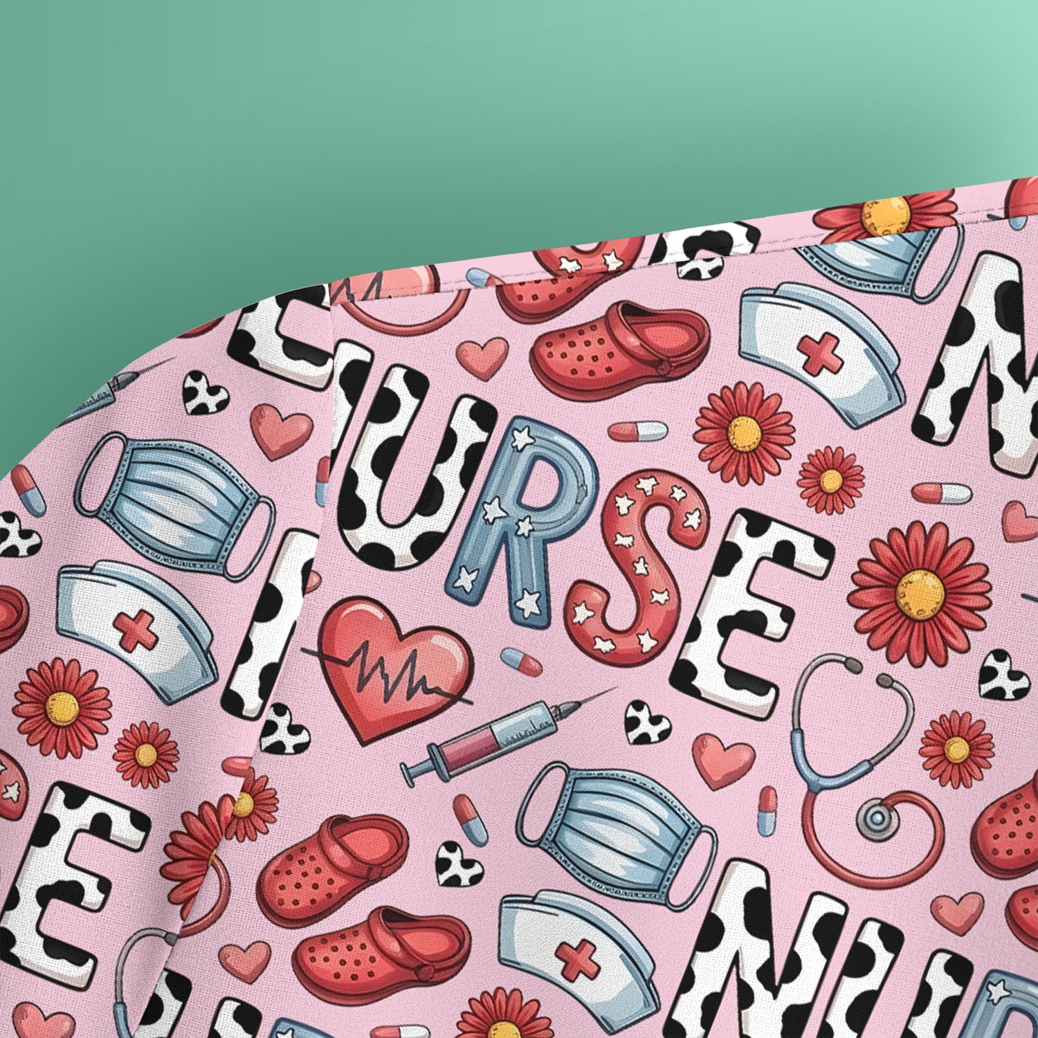 Cute Nurse Medical Icon Pattern Scrub Top, Comfortable Scrubs for Nurses