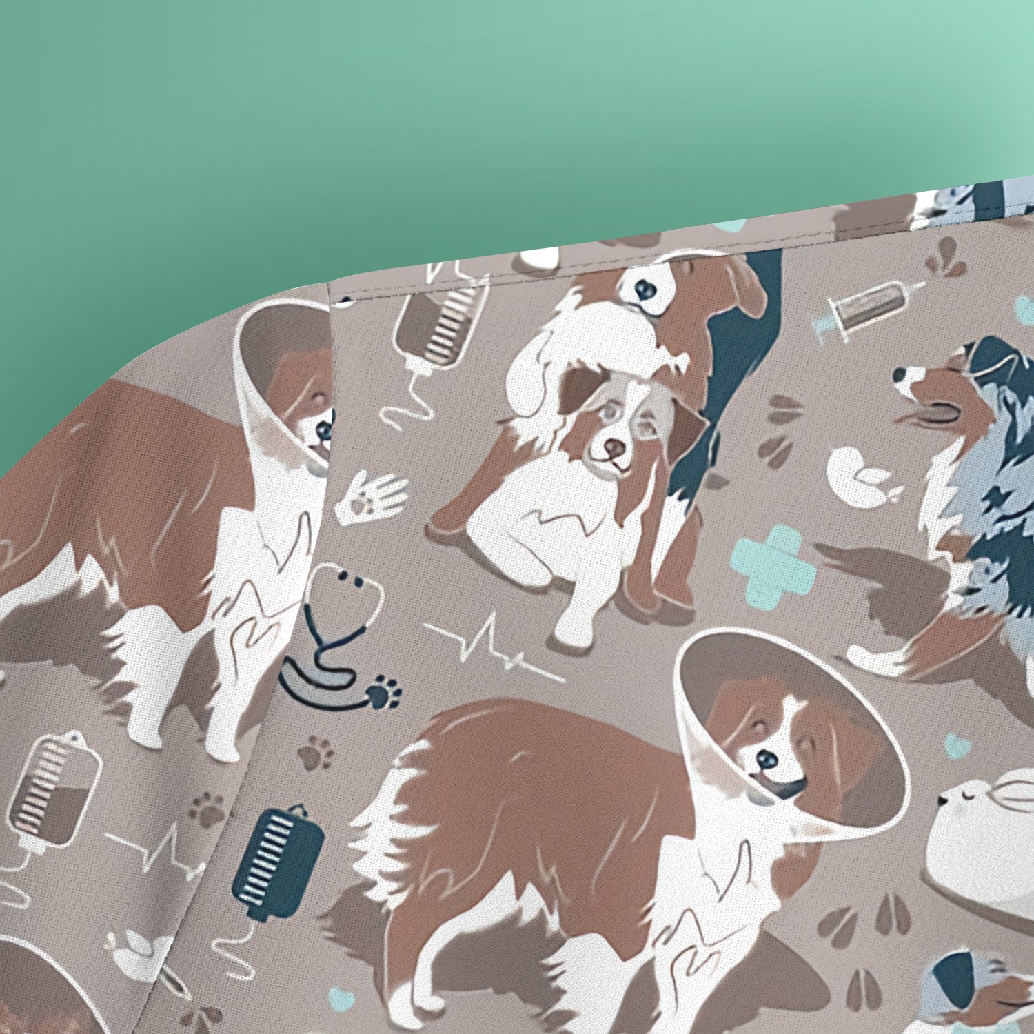 Cute Dog Pattern Veterinary Scrub Top, Breathable Fabrics Nursing Uniform