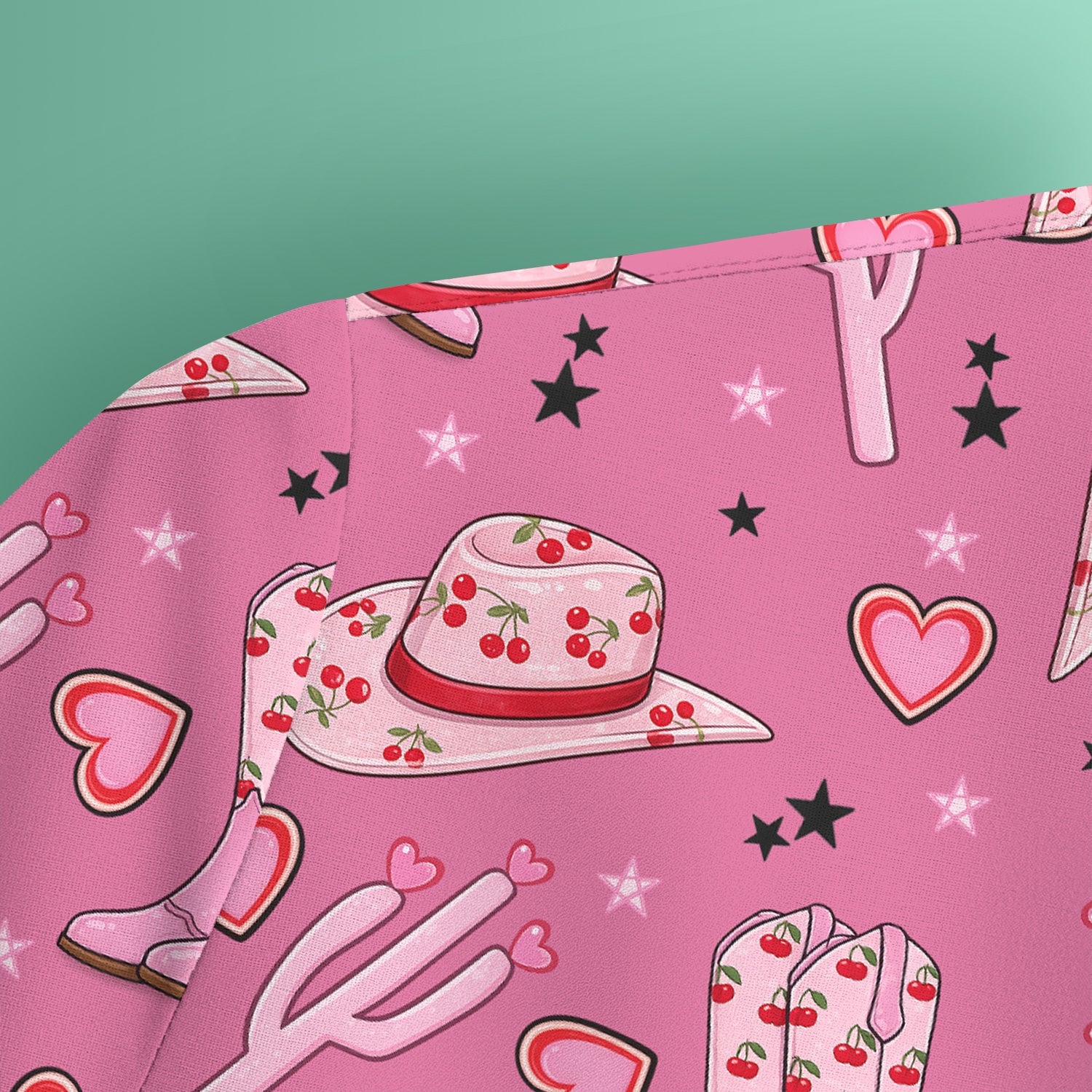 Pink Cowgirl Western Boots Hat Pattern Scrub Top, Breathable Medical Uniform Top