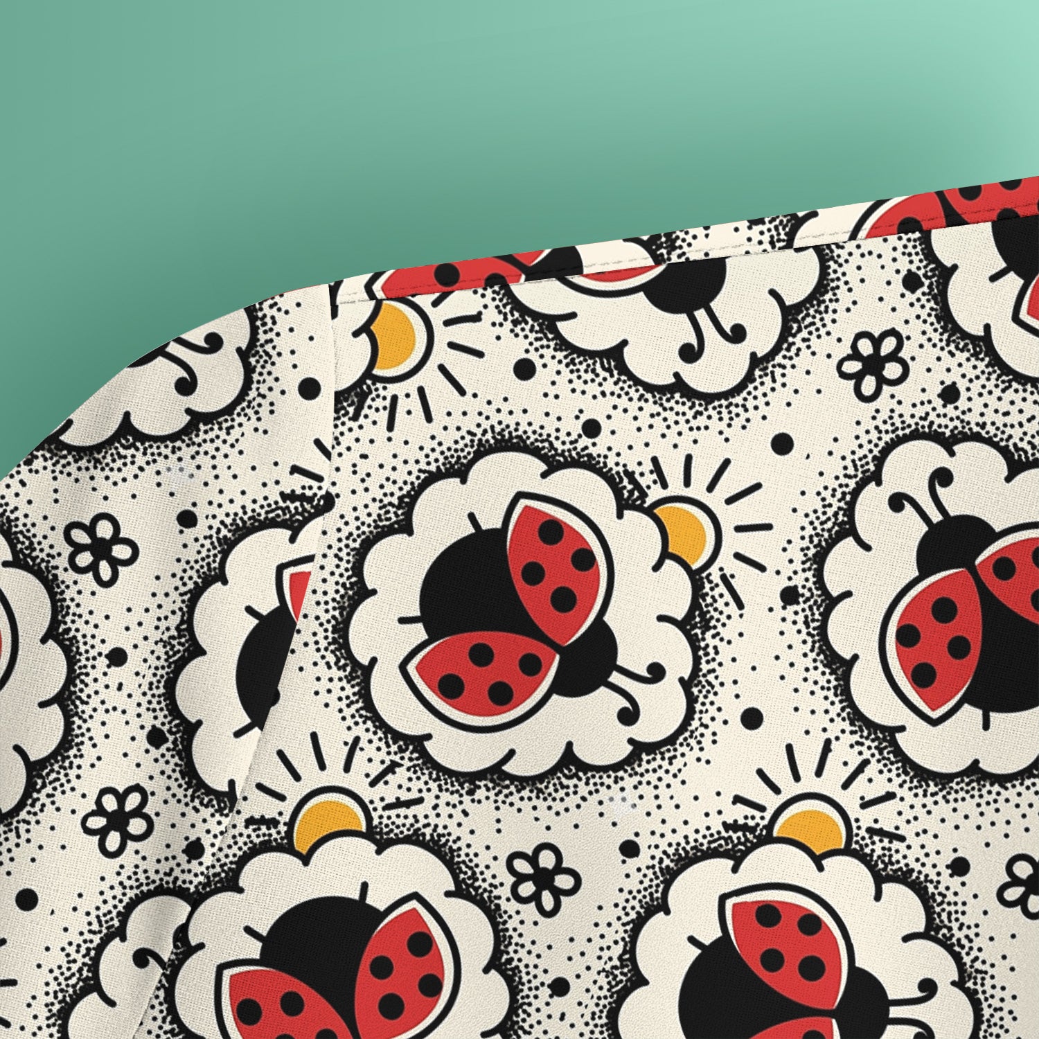 Cute Ladybug in Floral Frame Pattern Scrub Top, Breathable Fabrics Nursing Uniform