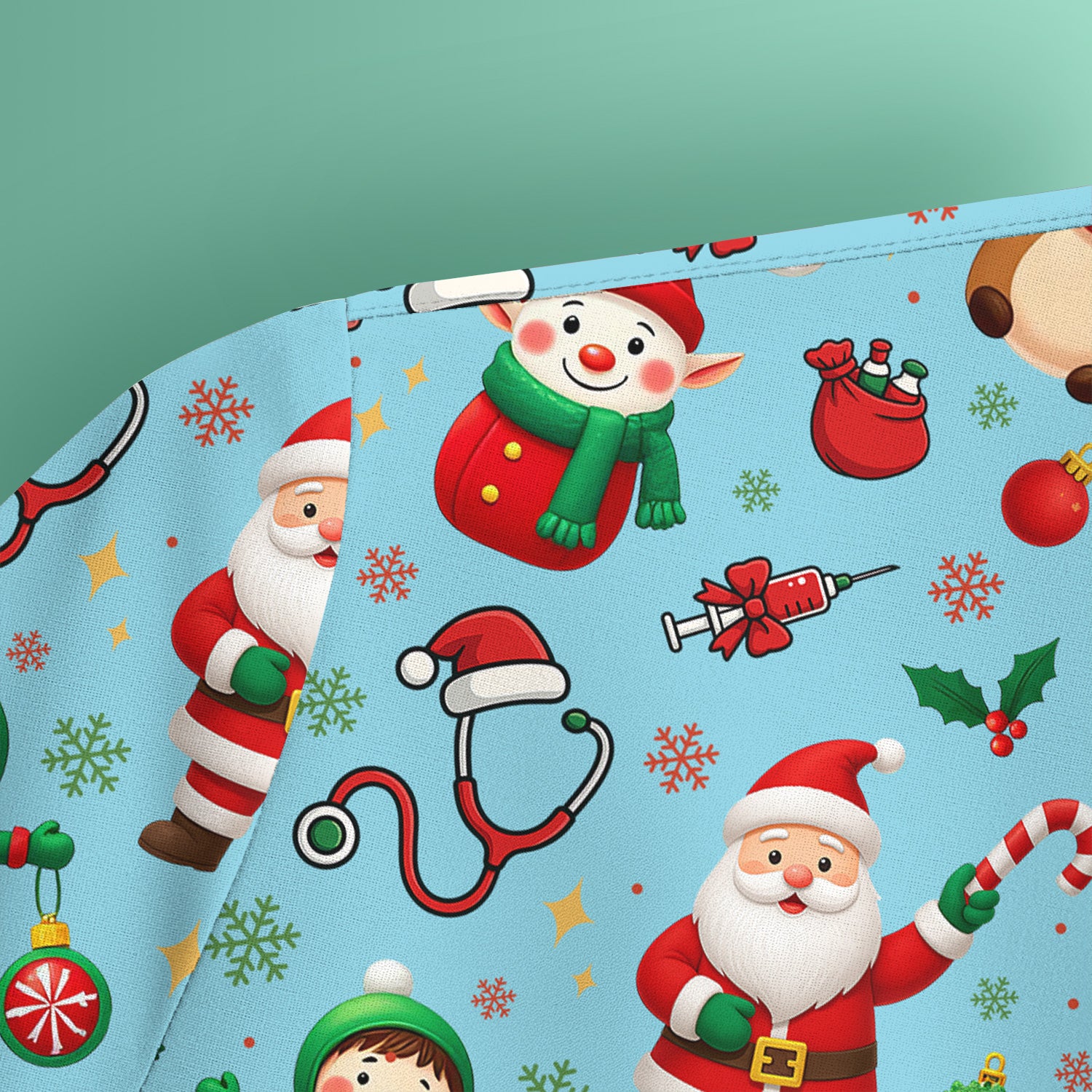 Christmas Scrub Top for Nurse - Cute Santa Elf Reindeer Medical Shirt - Festive Holiday Scrubs for Women RN CNA LPN Gift