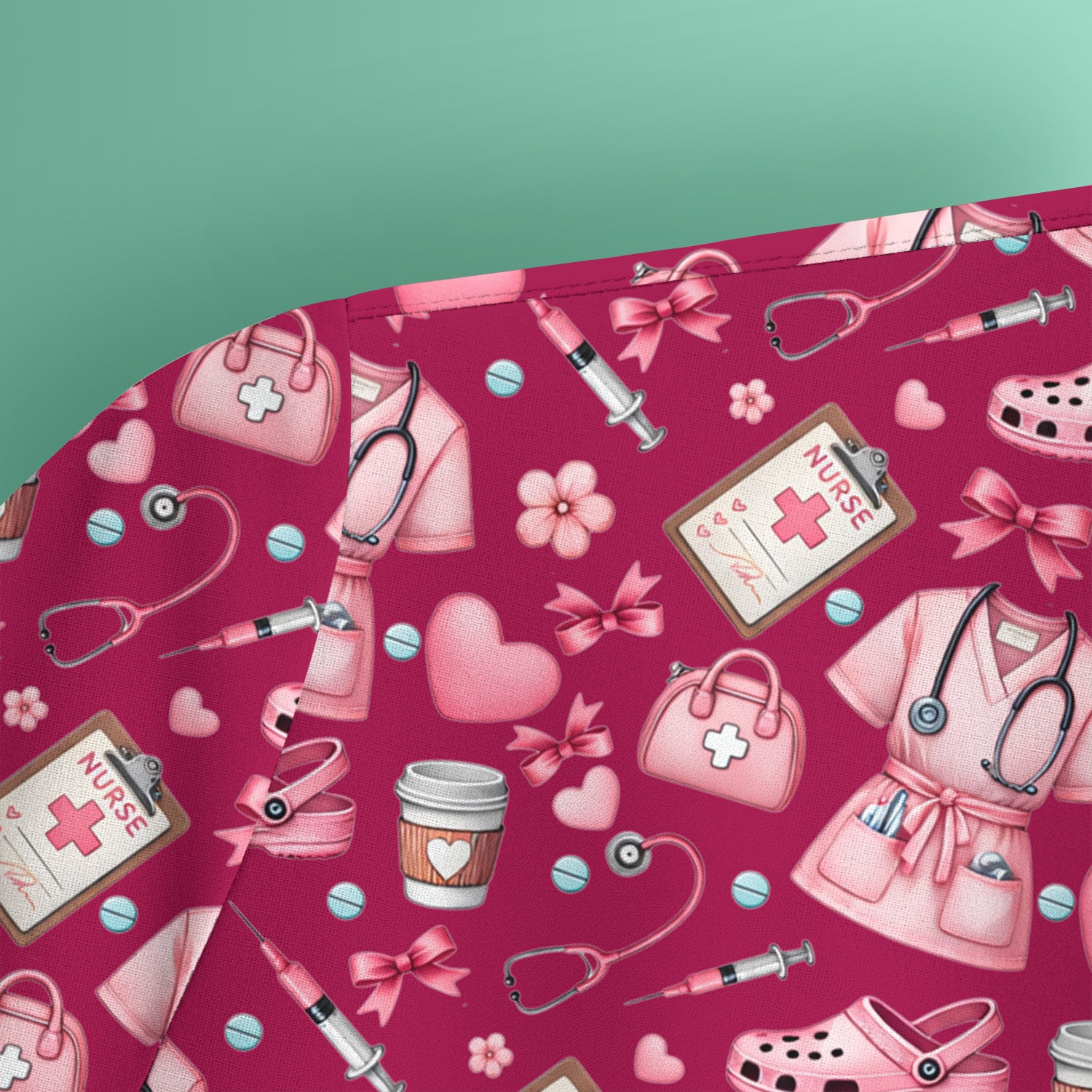 Valentine Pink Nurse Icons Print Scrub Top, Comfortable Scrubs for Nurses