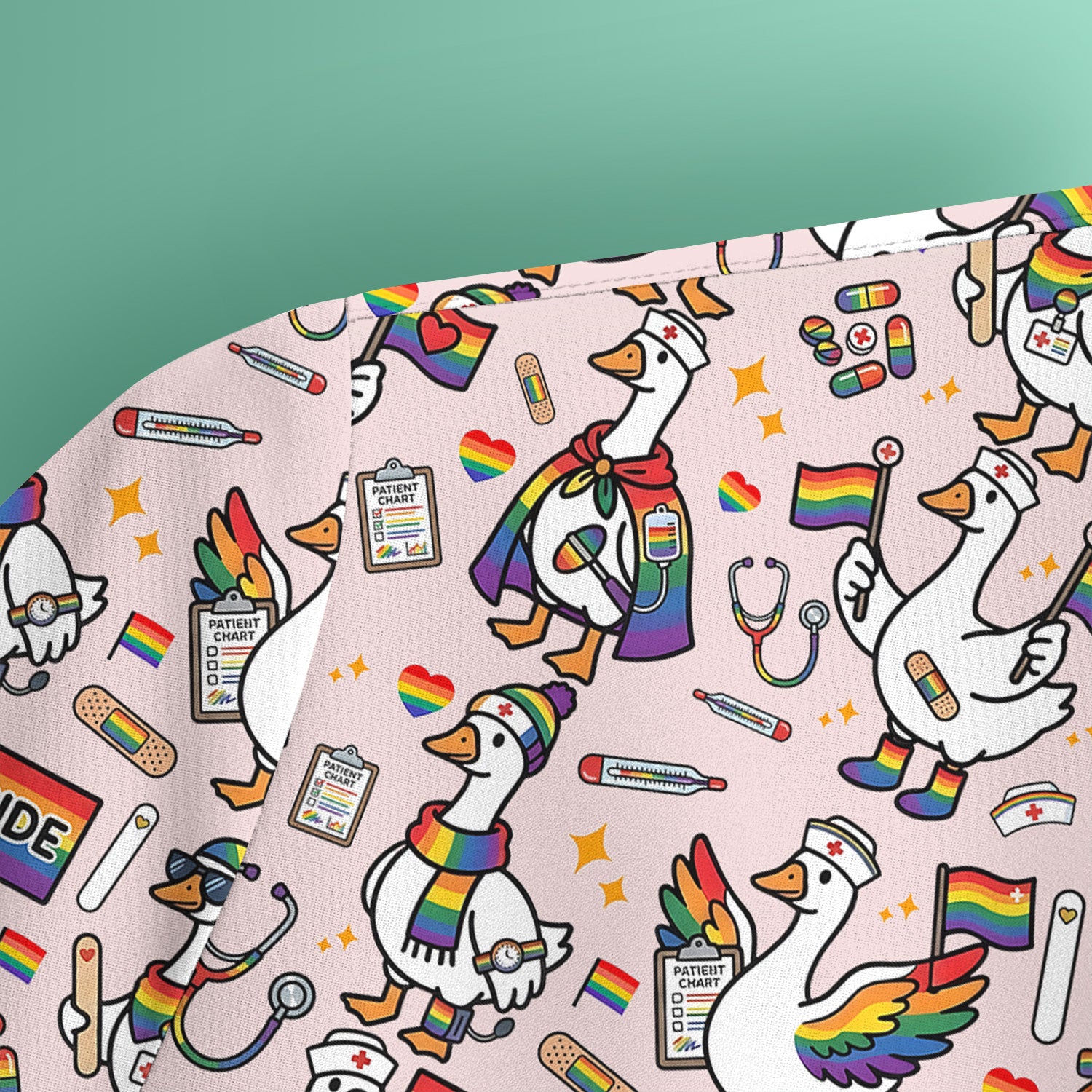 LGBT Pride Nurse Duck Pattern Scrub Top, Breathable Fabrics Nursing Uniform