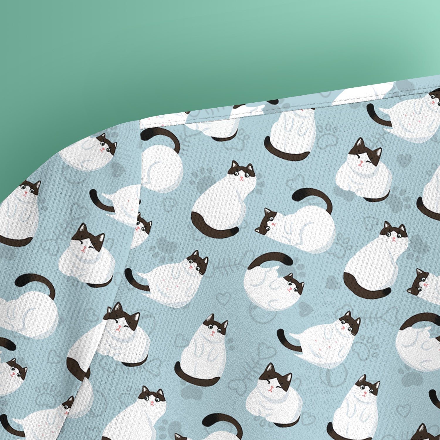 Cute Cat Pattern Medical Scrub Top, Breathable Fabrics Nursing Uniform