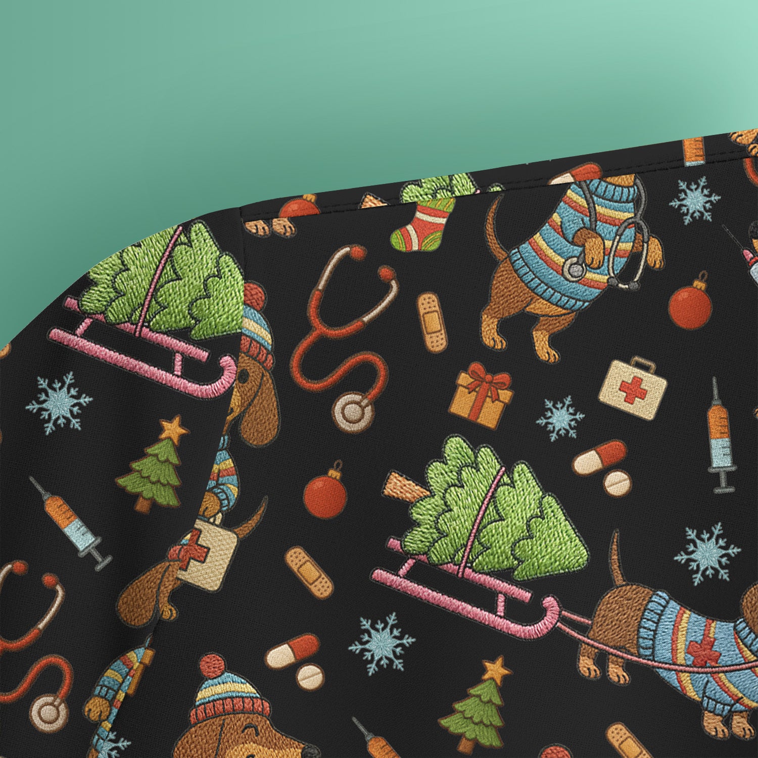 Dachshund Dog Scrub For Nurse, Funny Wiener Dog Lover Gift, Cute Dog 3D Knit Pattern Shirt