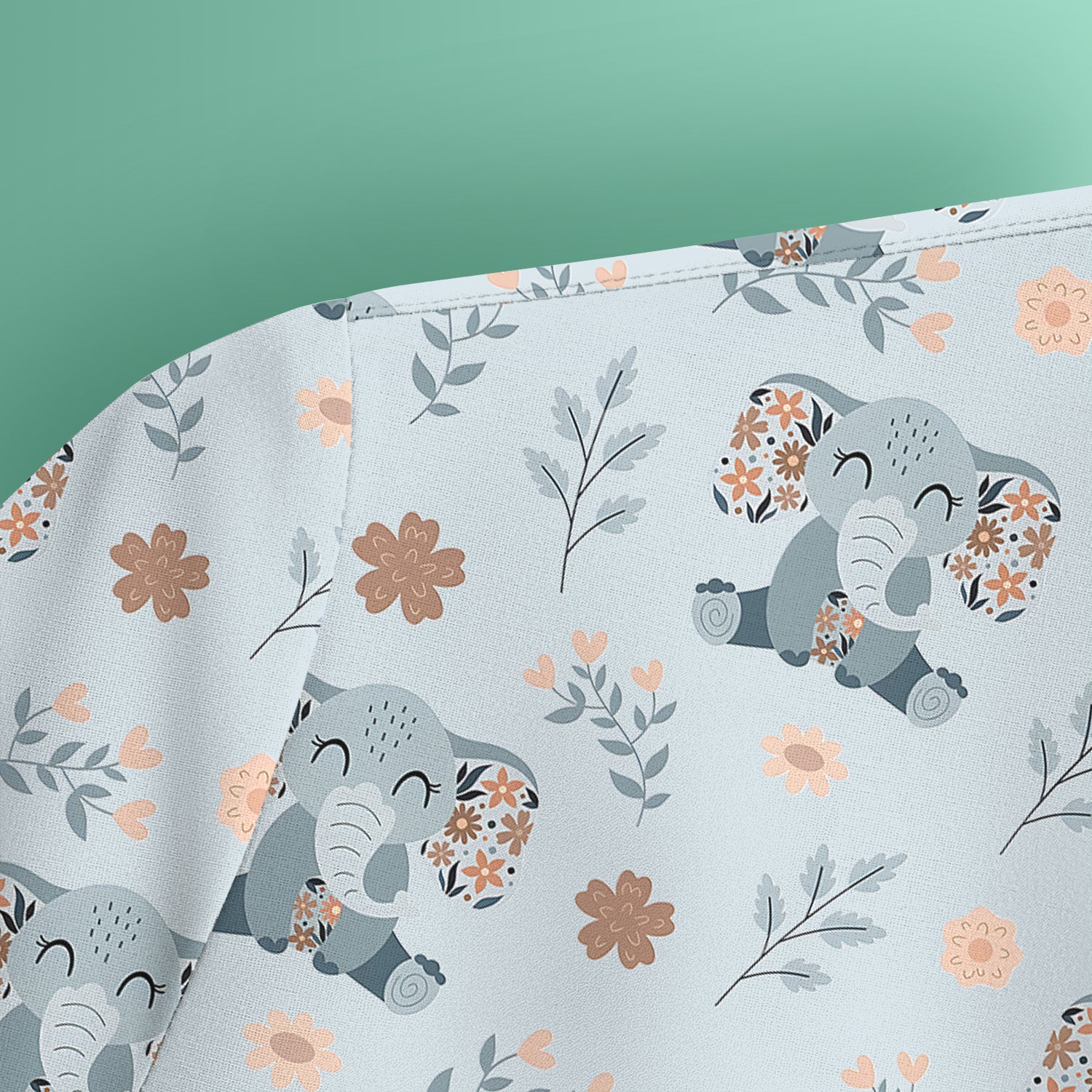 Cute Elephant Floral Print Scrub Top, Comfortable Scrubs for Nurses