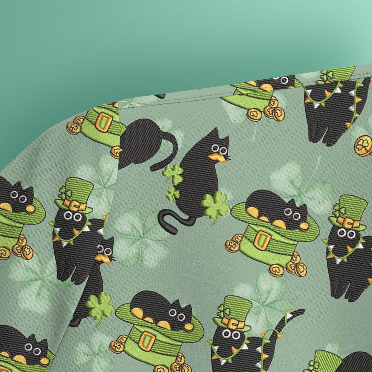 St. Patrick Black Cat Clover Print Nurse Scrub Top, Comfortable Scrubs for Nurses