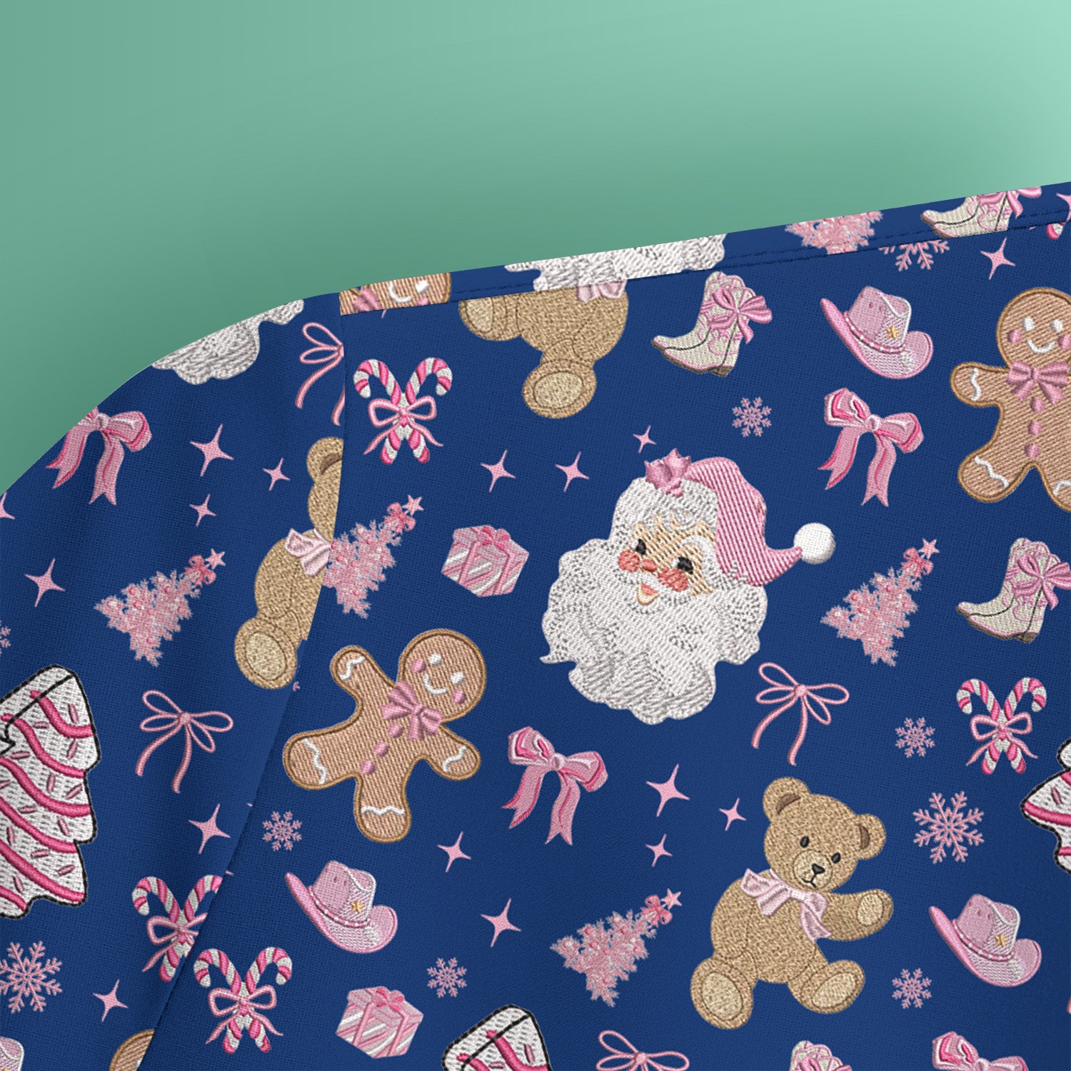 Pink Christmas Santa Gingerbread Scrub Top, Cute Holiday Medical Pattern Shirt, Breathable Fabrics Nursing Uniform