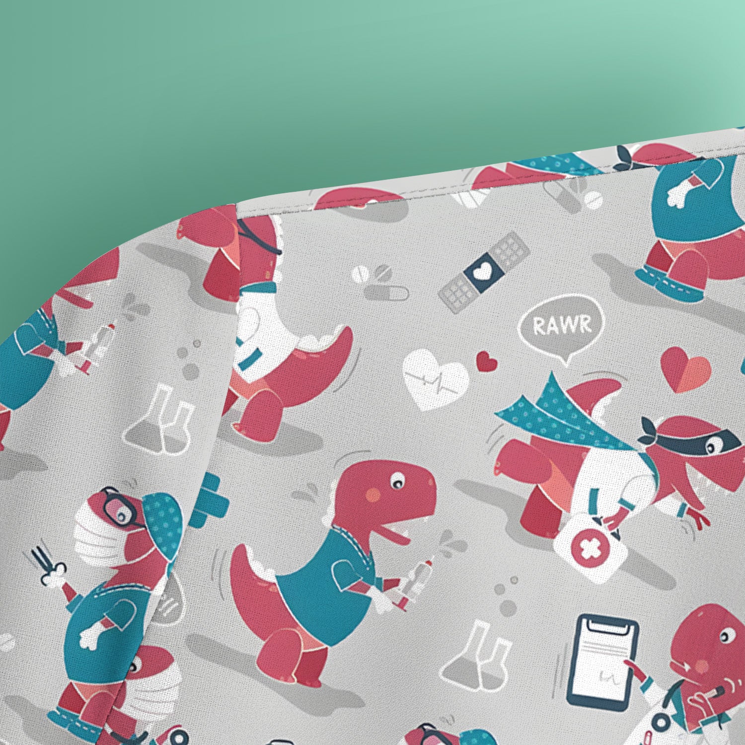 Cute Dinosaur Doctor Medical Pattern Scrub Top, Breathable Fabrics Nursing Uniform