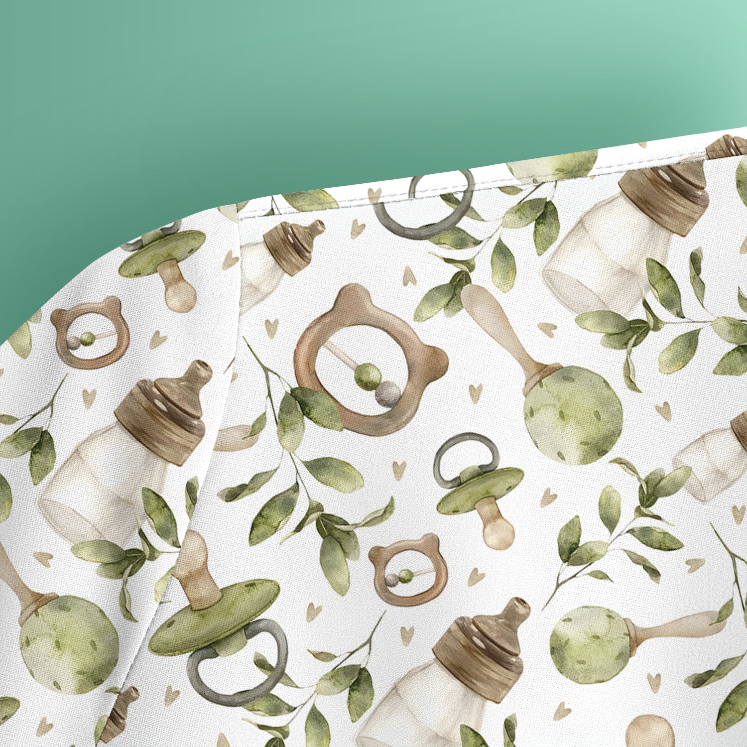 Cute Baby Bottle and Greenery Pattern Scrub Top, Breathable Fabrics Nursing Uniform