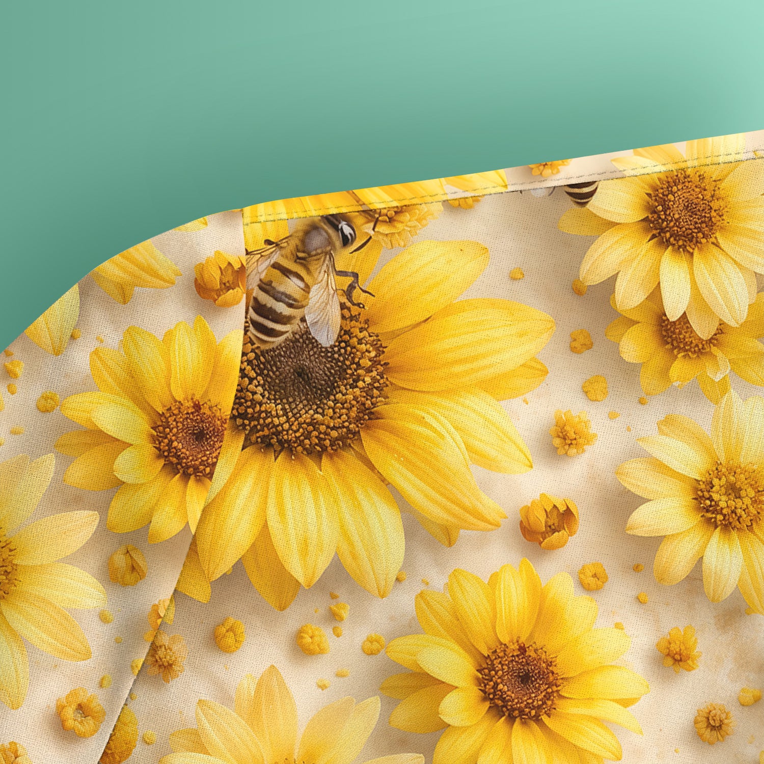 Yellow Sunflower Bee Garden Bloom Pattern Scrub Top, Breathable Fabrics Nursing Uniform