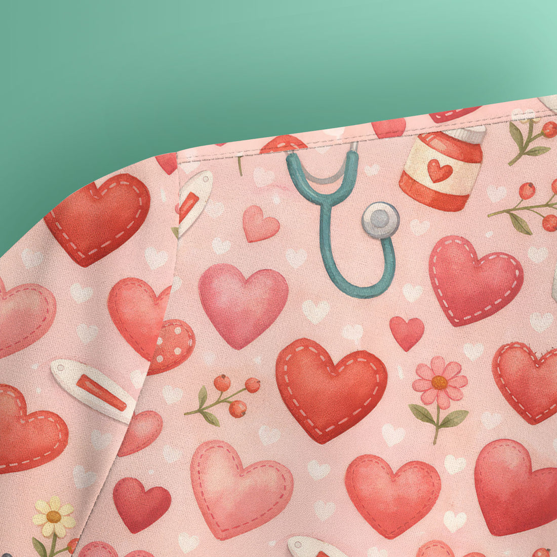 Cute Medical Heart Pattern Scrub Top, Valentine Nurse Scrub Shirt, Breathable Fabrics Nursing Uniform