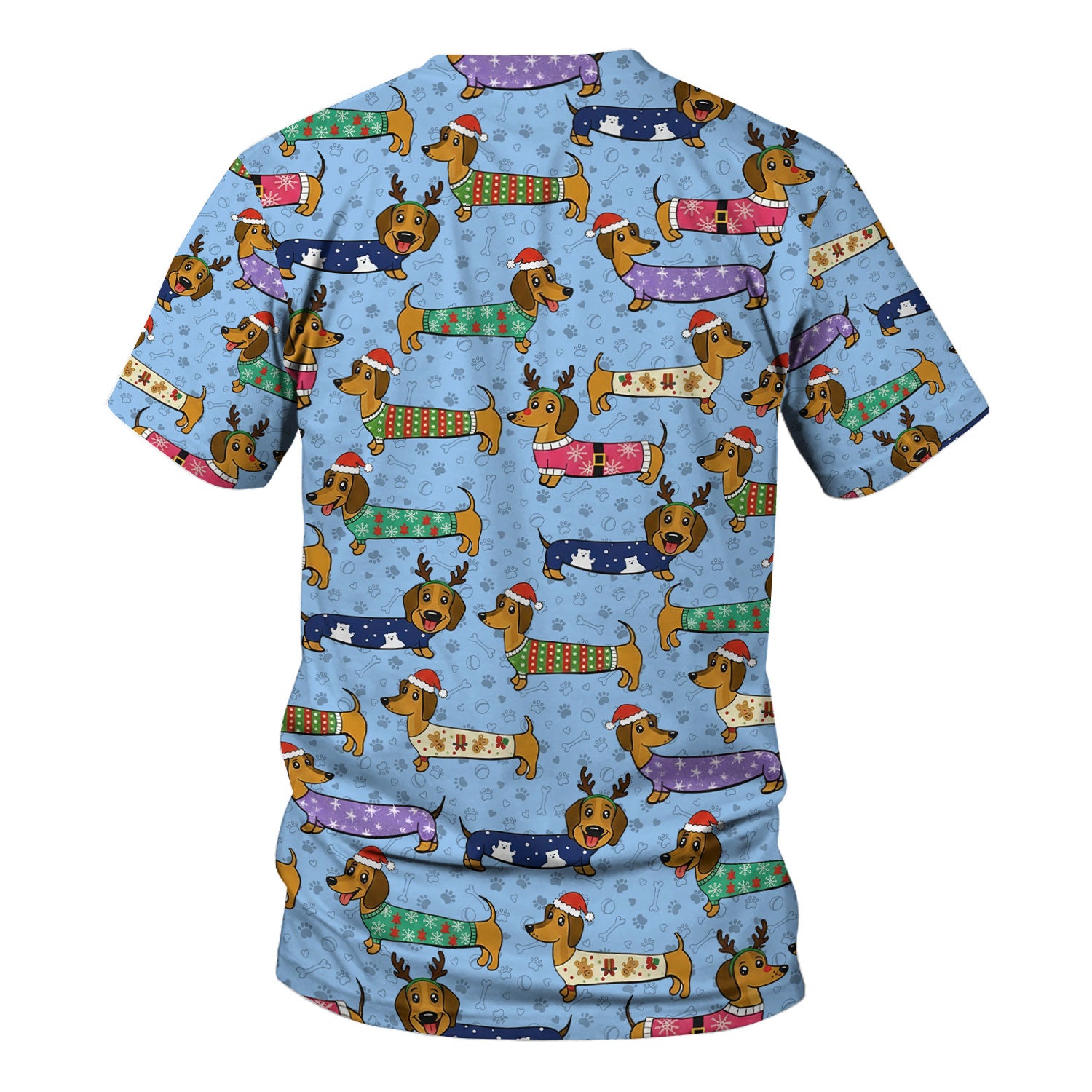 Funny Dachshund Dog Christmas Scrub Top for Nurses - Holiday Reindeer Wiener Dog Shirt - Cute Vet Tech Uniform Gift