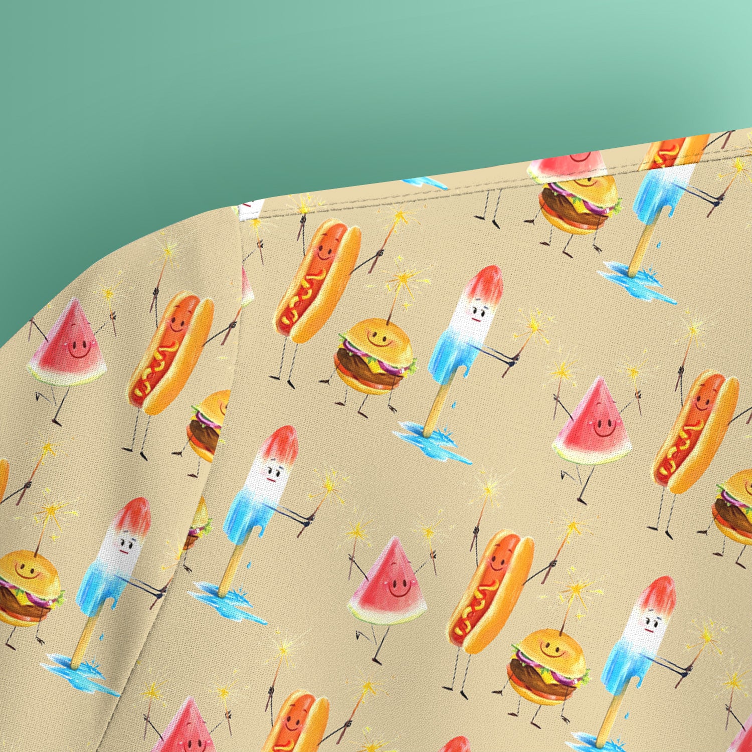 Funny Summer Food Icons Pattern Scrub Top, Comfortable Scrubs for Nurses