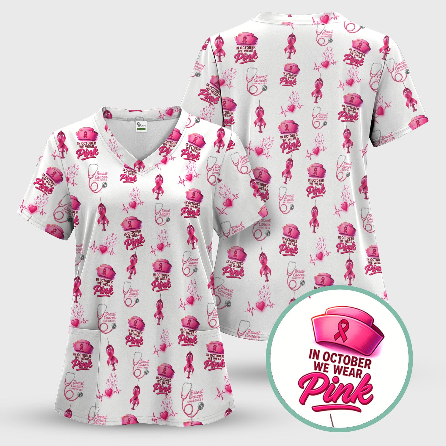 Breast Cancer Awareness Nurse Shirt - Supportive Nurse October Graphic Tee - Gift for RN LPN Healthcare Workers